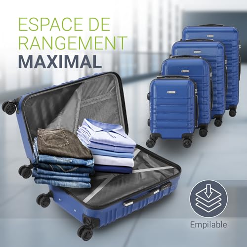 Detalle 2 de Juskys Ensemble de valises rigides 4 pièces – Bleu, serrure à combinaison et roulettes silencieuses