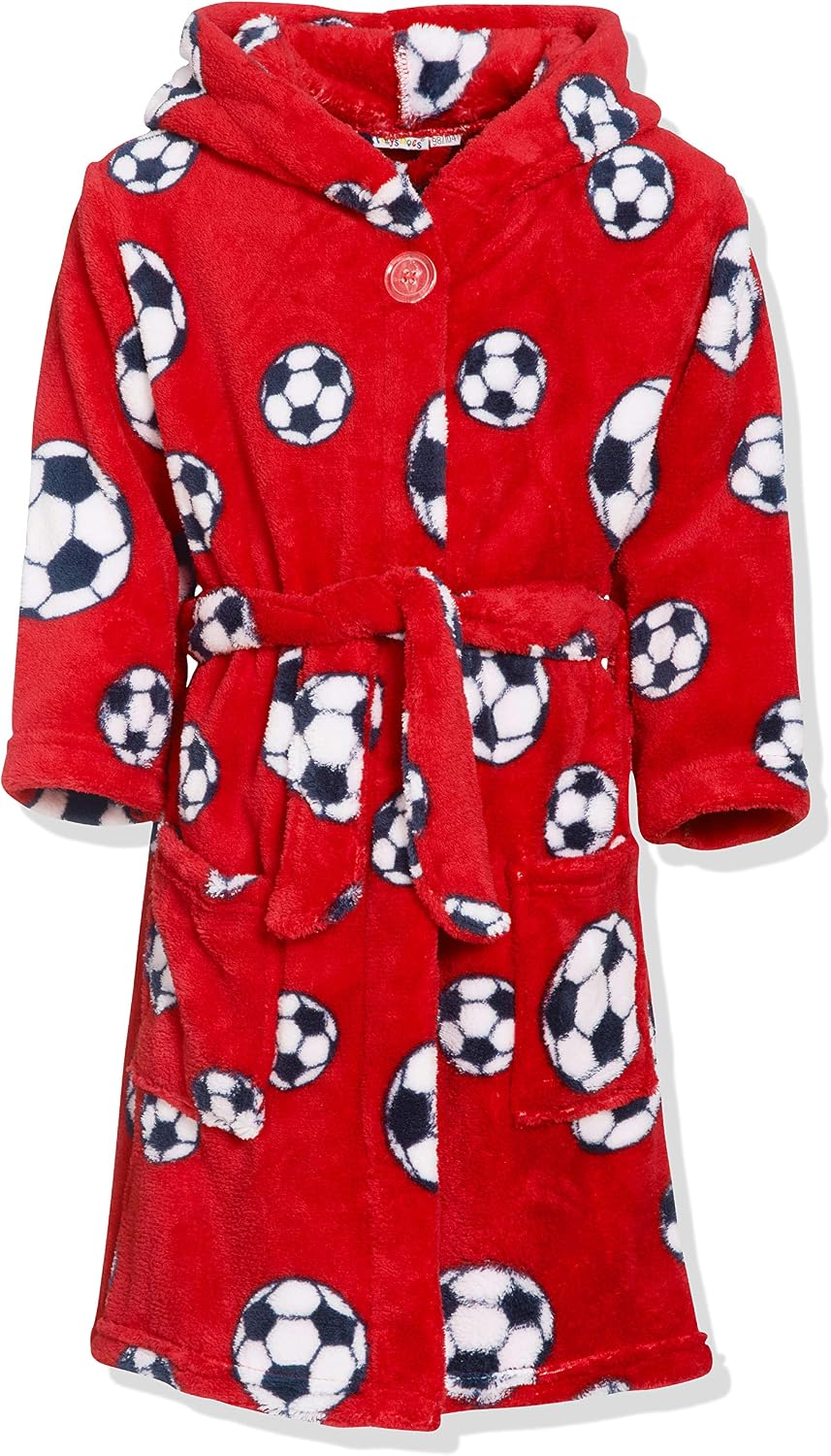 Detalle de Playshoes Kinder Fleece-Morgenmantel Unisex – flauschig warm, mit Kapuze und Knopfverschluss