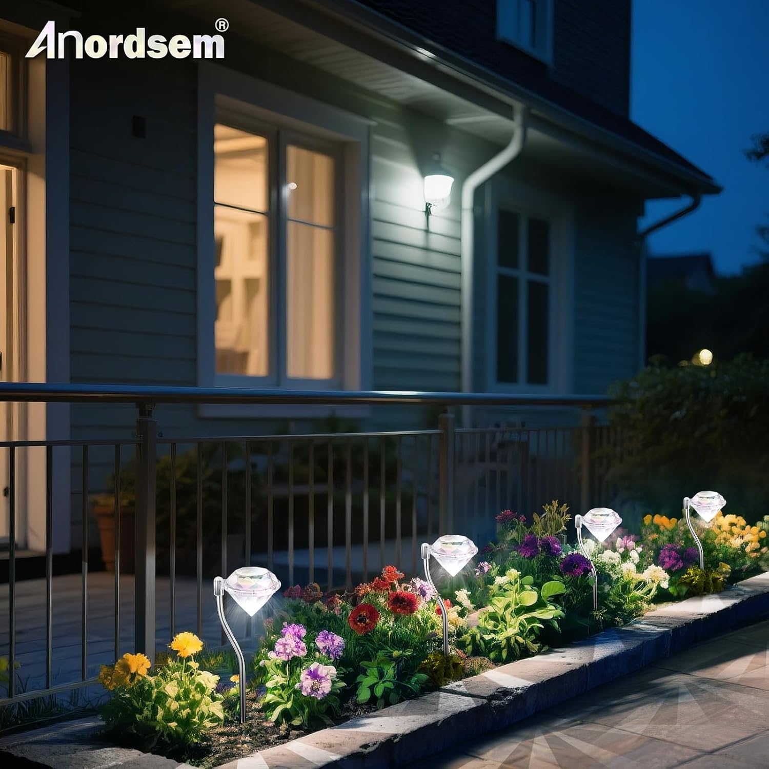 Detalle de Anordsem Solar Lights Outdoor Garden: Stainless Steel Diamond Stake Lamp 4 Pack
