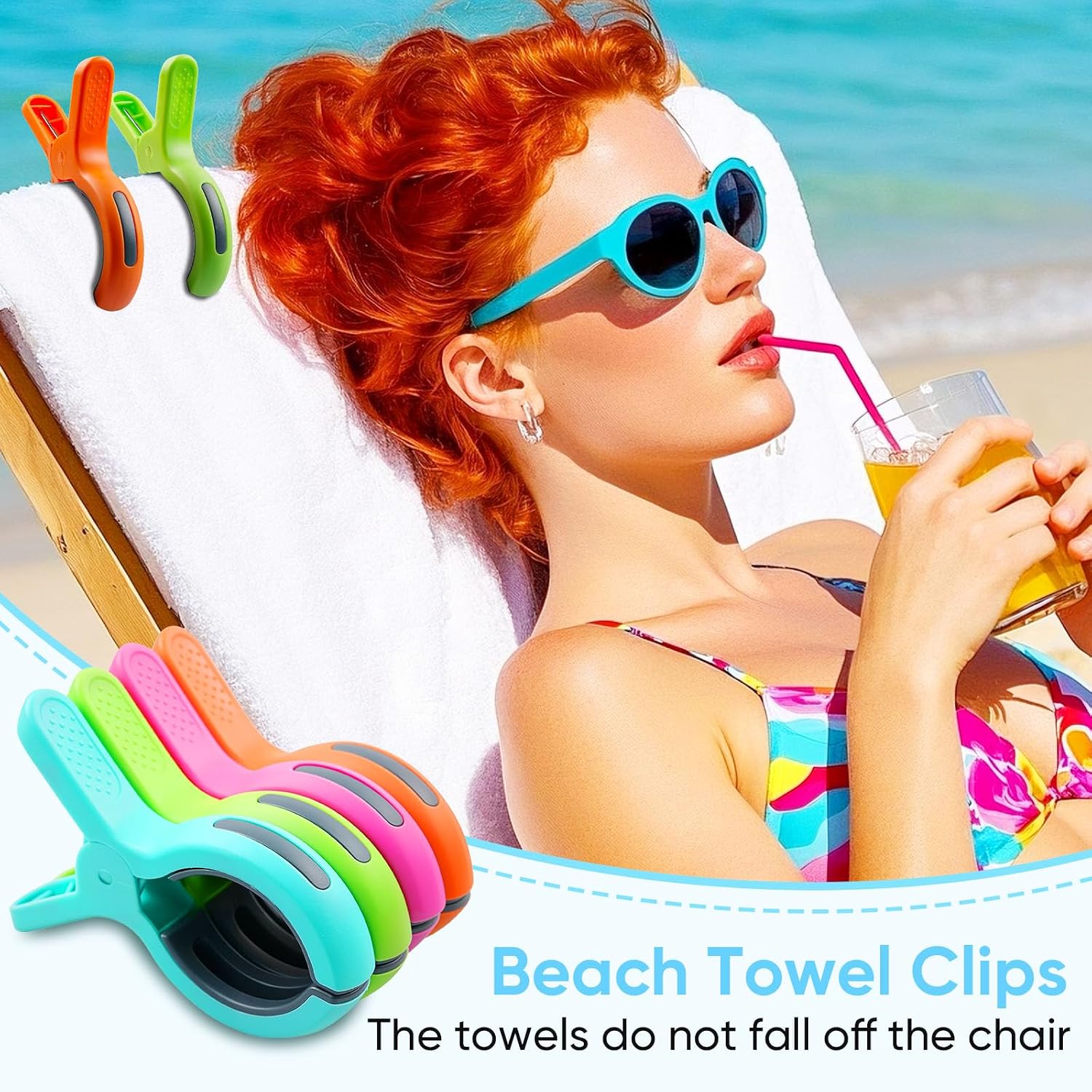 Detalle de 8 Pcs Large Beach Towel Clips for Sun Loungers – Extra Strong, Windproof & Bright