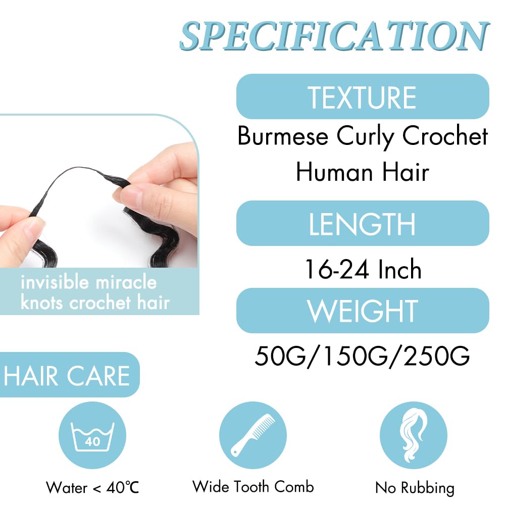 Thumbnail 2 de Human Crochet Hair for Black Women 18 Inch Burmese Curly Bundles – Pre-separated, 200 Strands, 250g