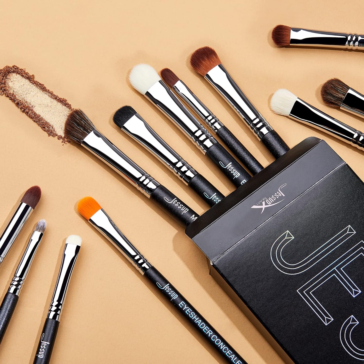 Detalle 2 de Jessup – Set de 12 pinceaux pour maquillage des yeux (fard à paupières), noir T339