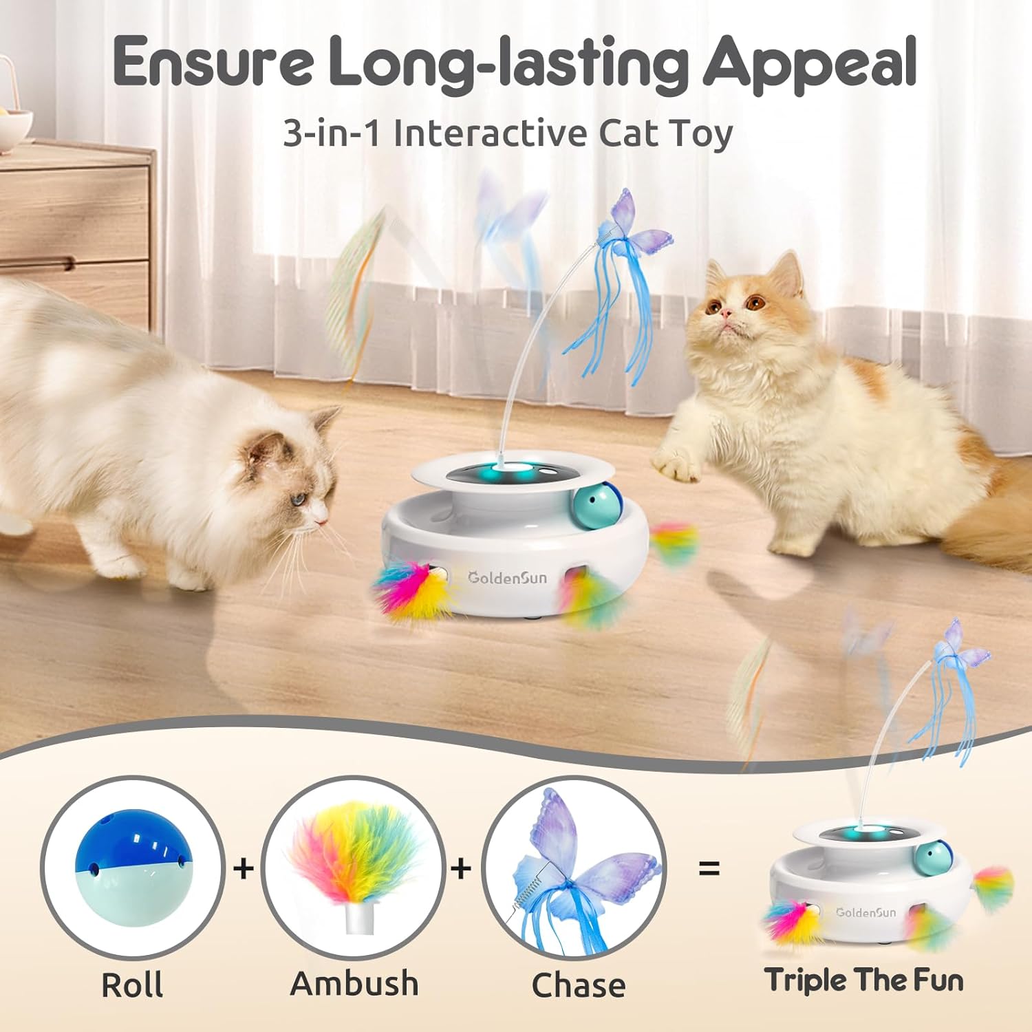 Detalle 2 de GoldenSun 3-in-1 Interactive Cat Toy ๐ฏ๐ฑ
