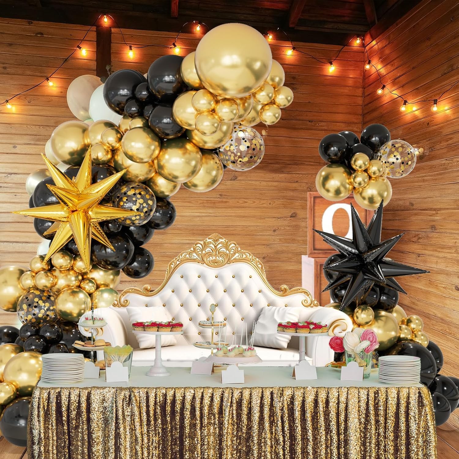 Detalle de CboDeco Black and Gold Balloon Garland Arch Kit (146pcs)