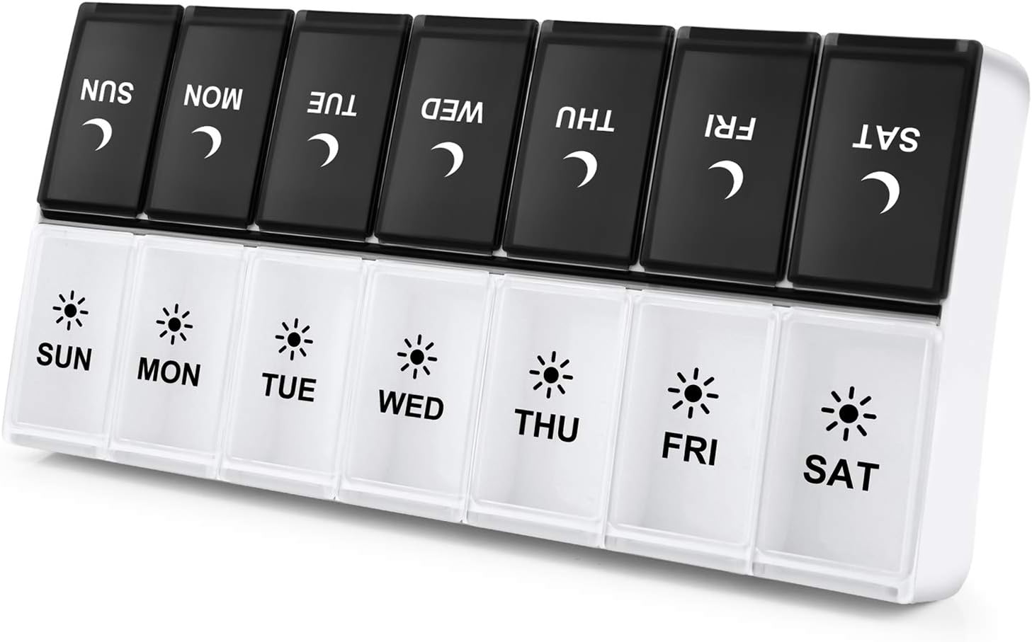 Detalle de DANYING Large Pill Organizer, 7-Day AM/PM Case, Black and White