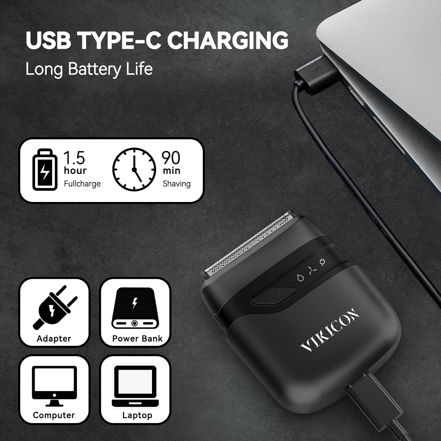 Thumbnail 5 de VIKICON MS-9723 Mini Foil Shaver for Men, Dual Floating Blades, USB-C, IPX7