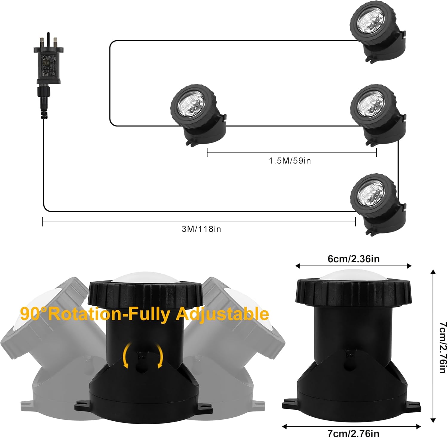 Detalle de NATPOW Pond Lights Underwater Mains RGB Set of 4: Submersible, App & Remote Controlled