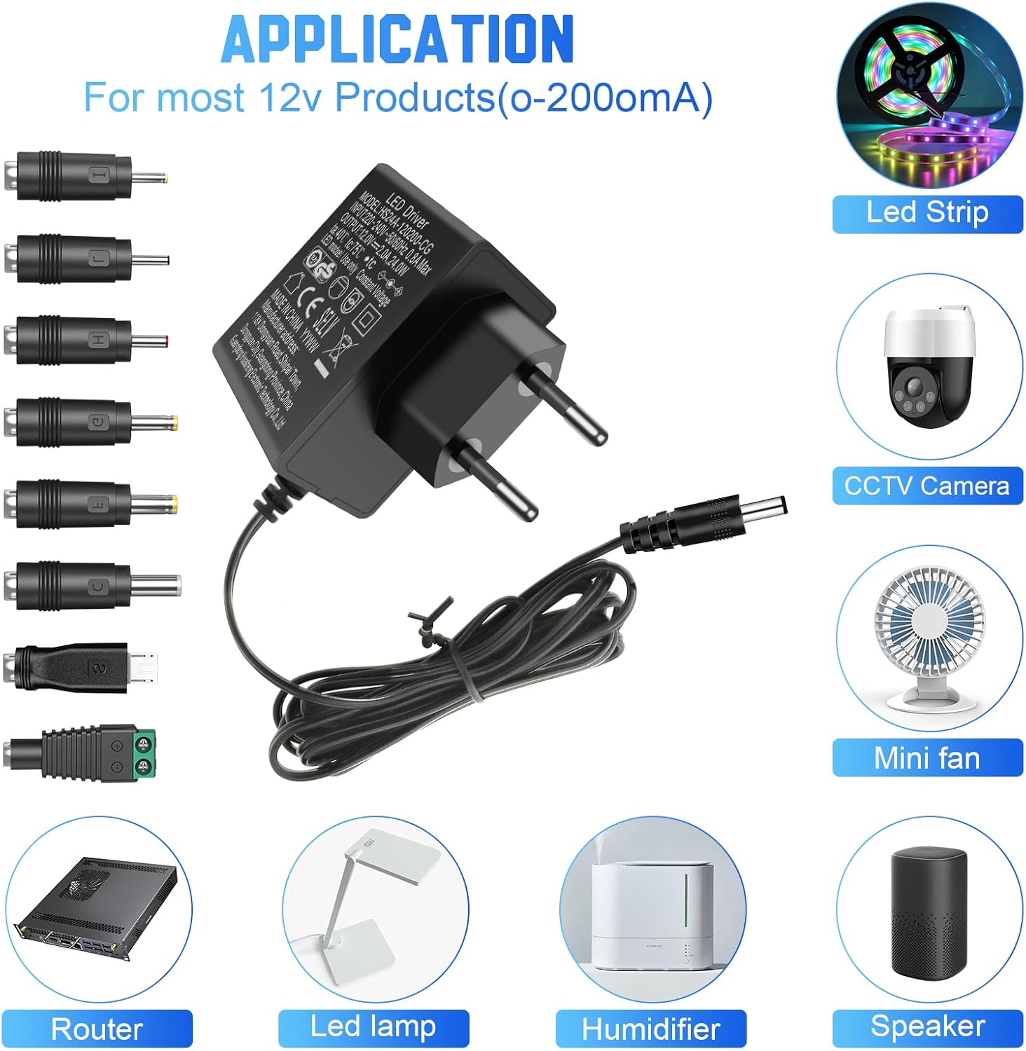 Thumbnail 1 de AC Adapter 12V 2A Netzteil – vielseitiges 12V Netzteil mit 8 DC-Steckern (24W) für LED, CCTV, Router & mehr