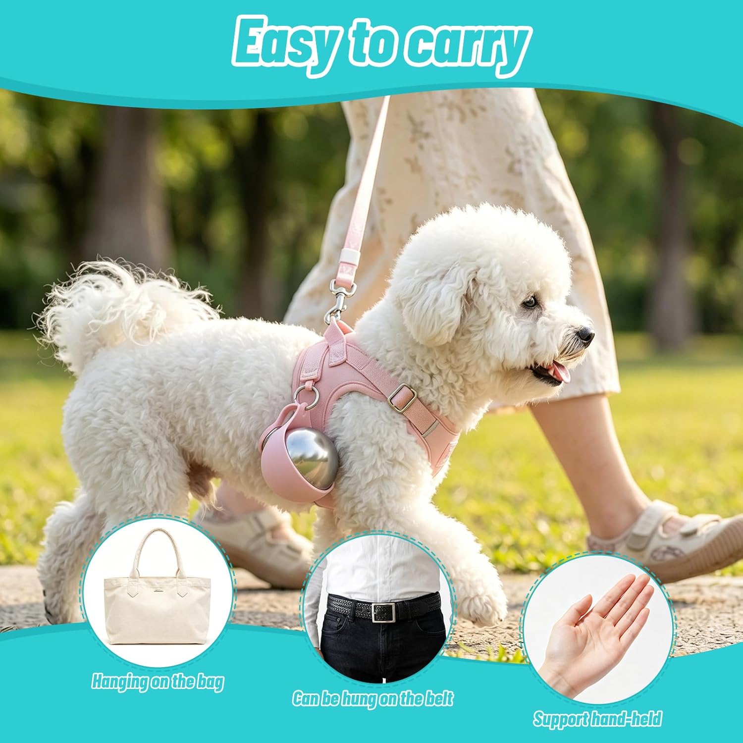 Thumbnail 5 de Portable Dog Water Bottle – 2-in-1 Stainless Steel Travel Bottle with Foldable Silicone Bowl (285ml)