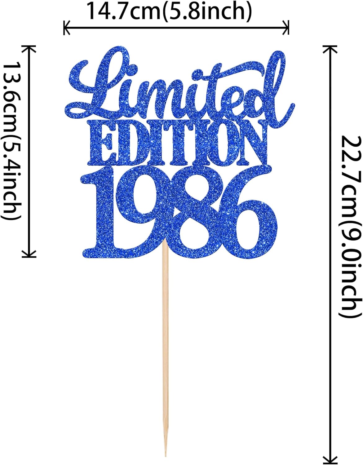Thumbnail 1 de Limited Edition 1986 Cake Topper Glitzer – 40. Geburtstag, Blau, 23,5 cm