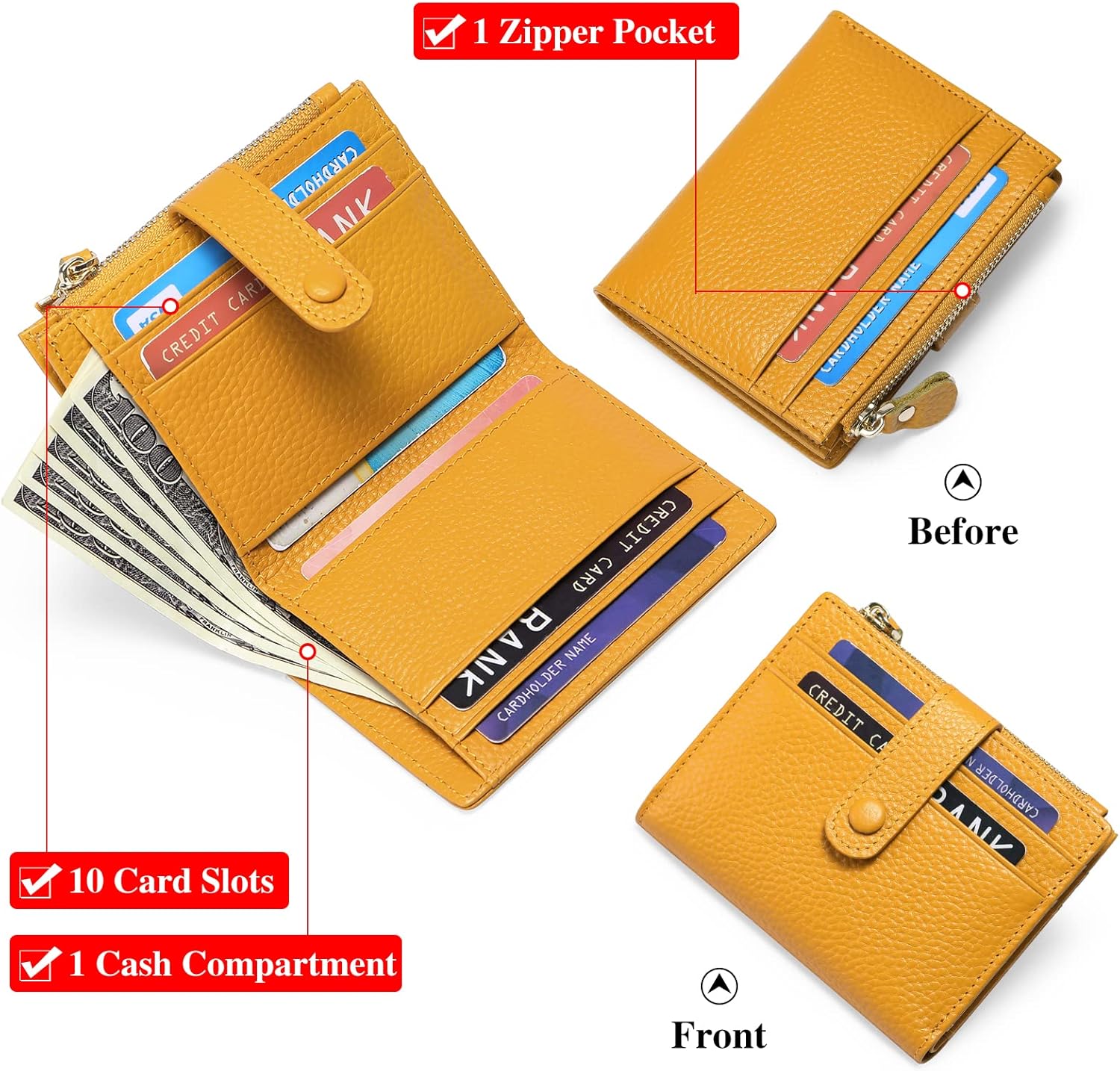 Detalle de FALAN MULE Women's RFID Blocking Leather Compact Bi-fold Wallet
