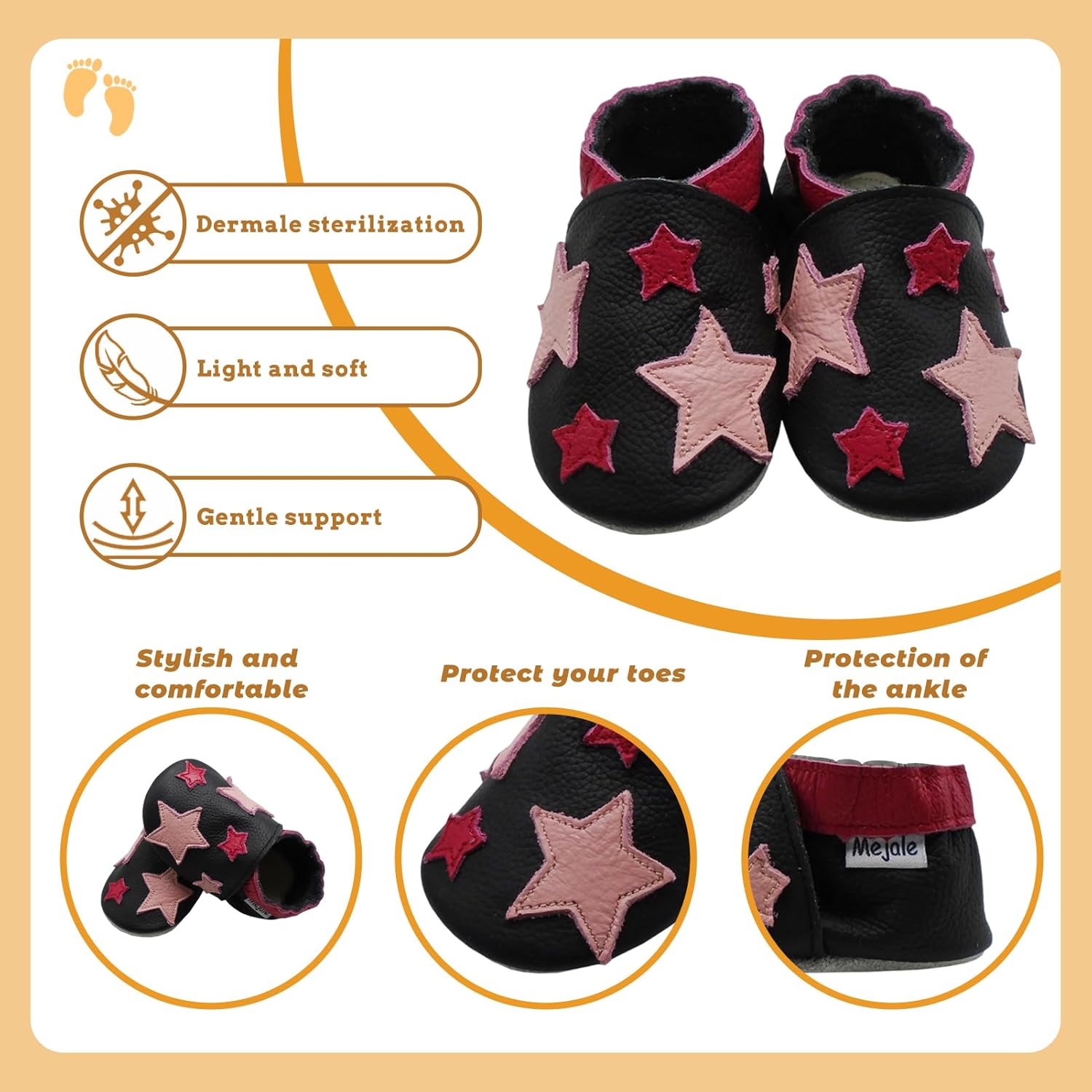 Thumbnail 3 de Mejale chaussons bébé en cuir doux à dessin animé étoiles, premiers pas antidérapants