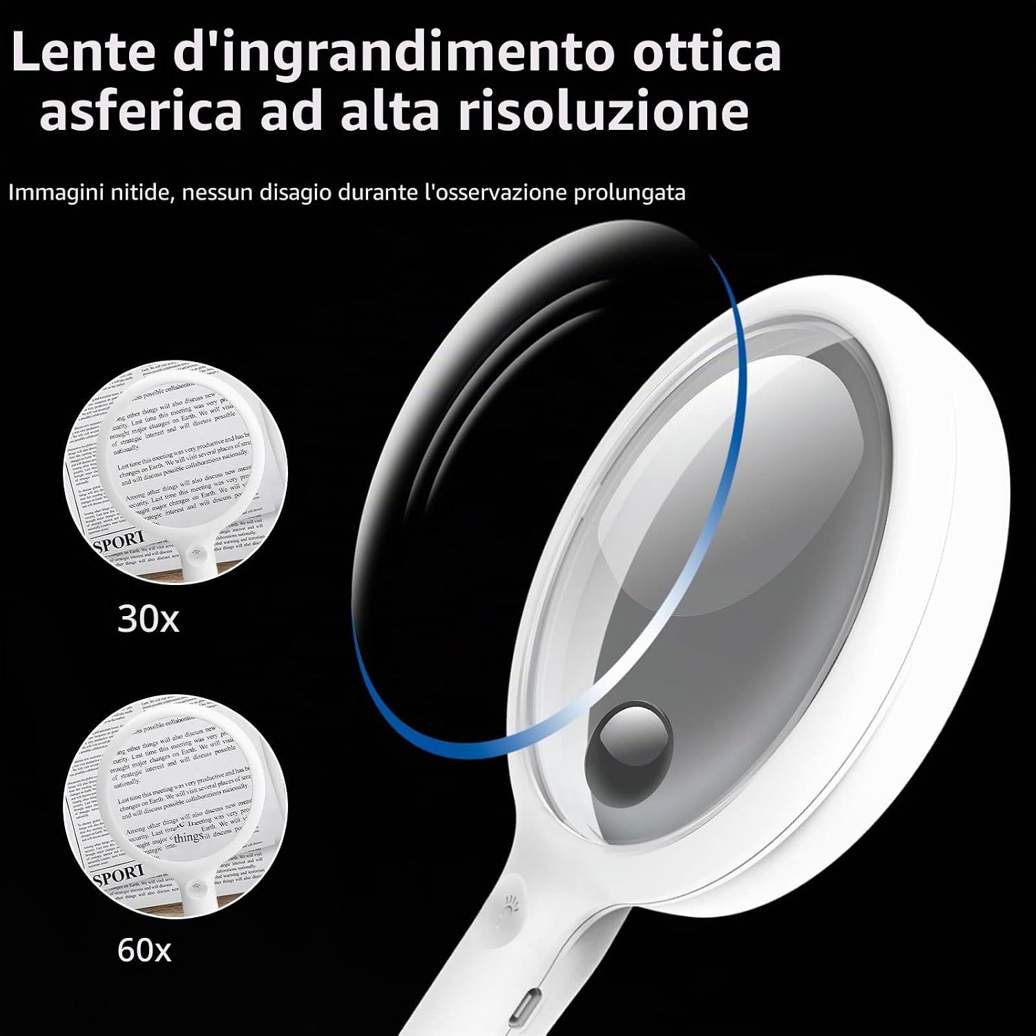 Thumbnail 2 de Lente d'ingrandimento con luce ricaricabile 30x – Professionale, LED 20 e 3 modalità di luminosità (Bianco)
