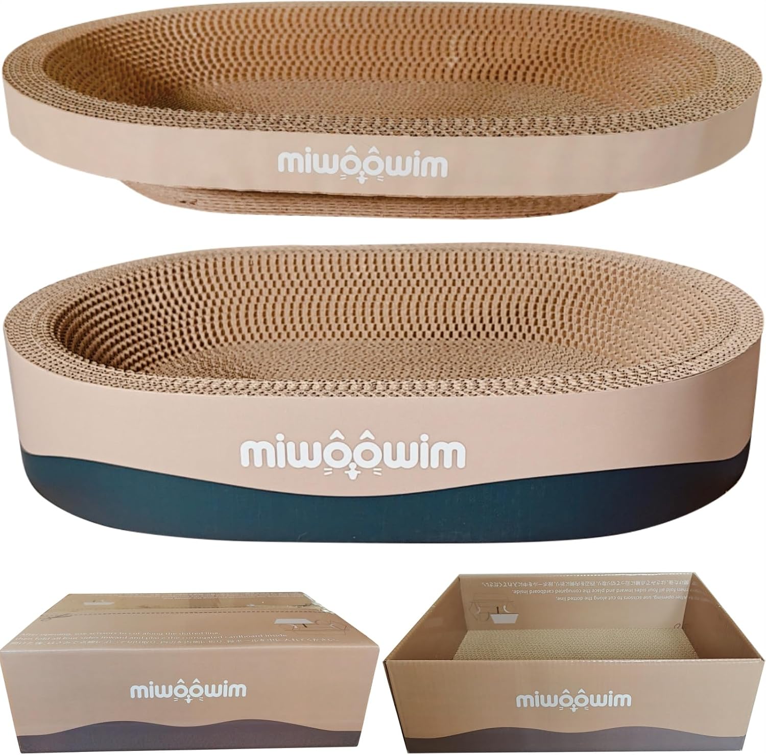 Detalle de miwoowim MIOIM-001 Cat Scratcher Set with Oval Cardboard Beds and Box
