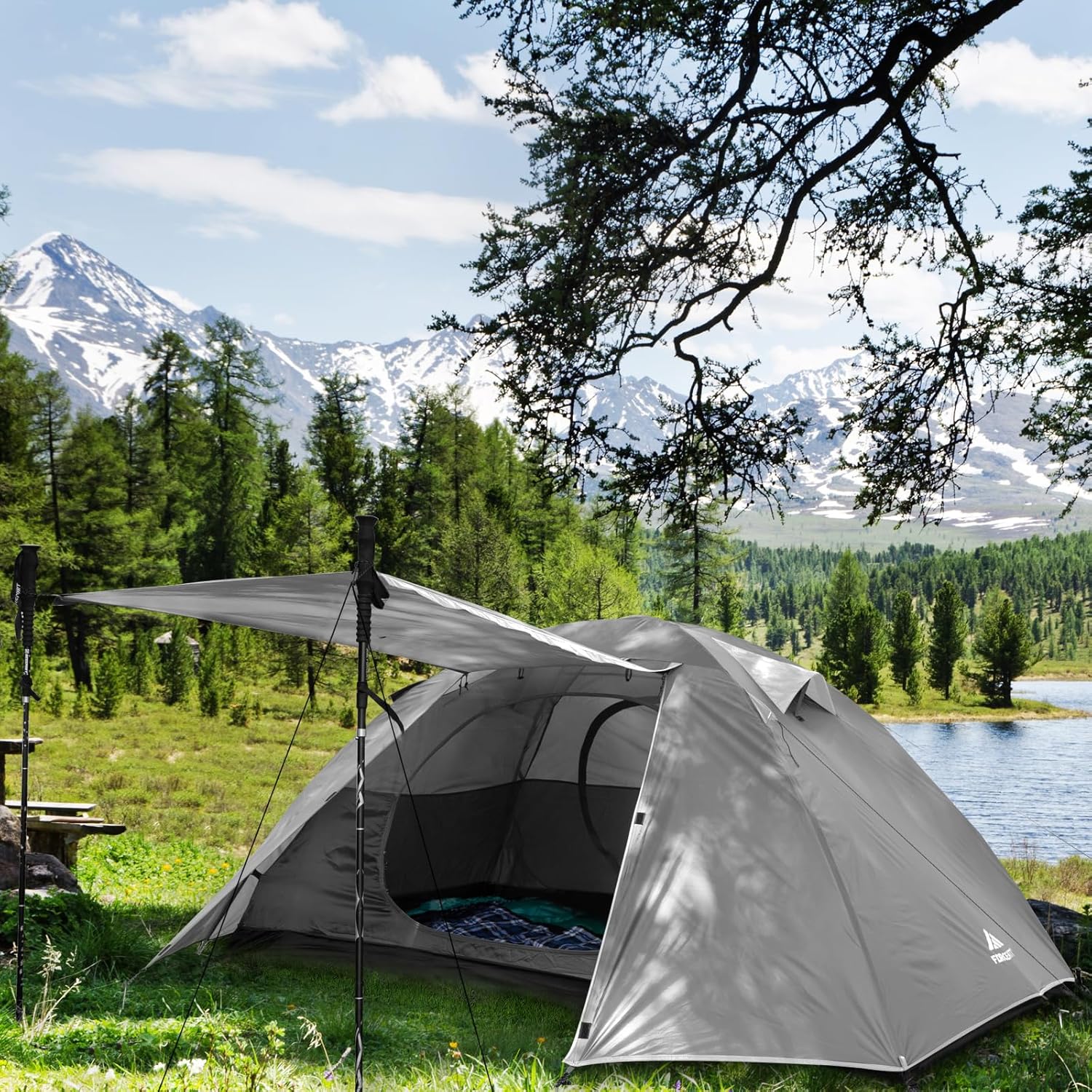 Detalle de Forceatt Zelt 2-4 Personen – Leichtes, wasser- und winddichtes Kuppelzelt für Trekking und Outdoor
