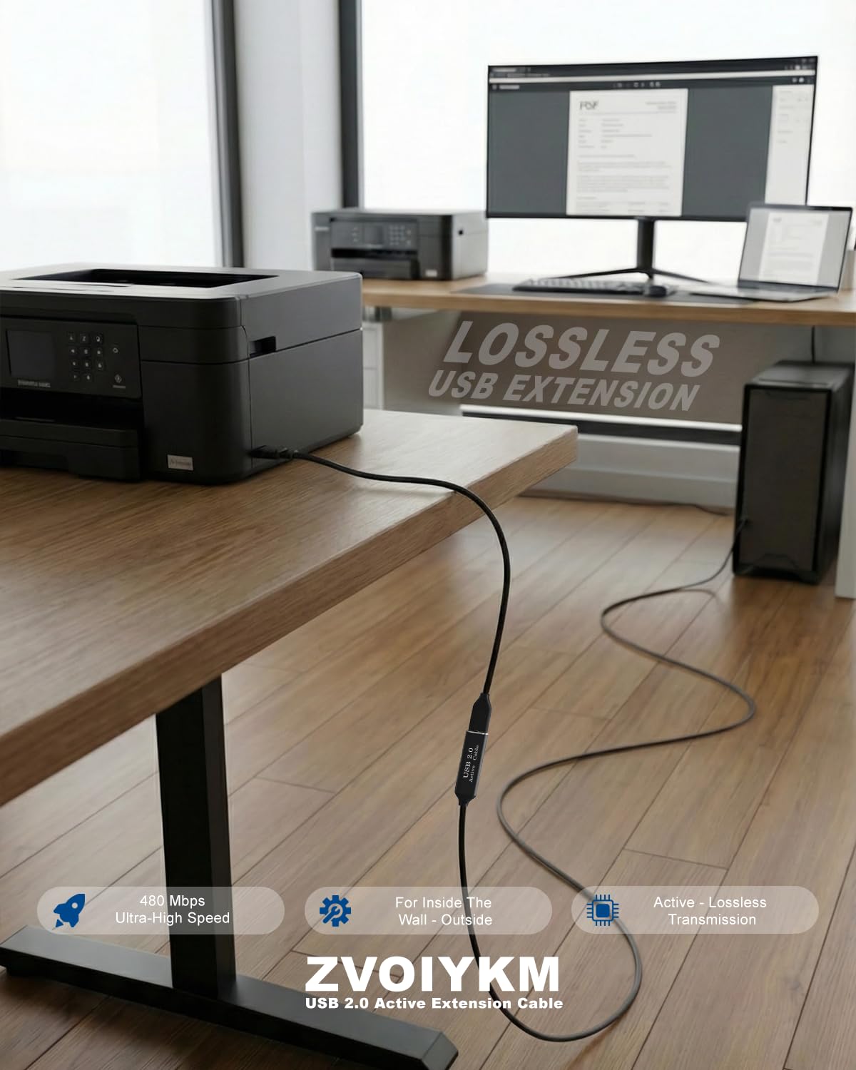 Detalle 2 de ZVOIYKM Active USB 2.0 Extension Cable 20m (65ft) with Built-in Repeater