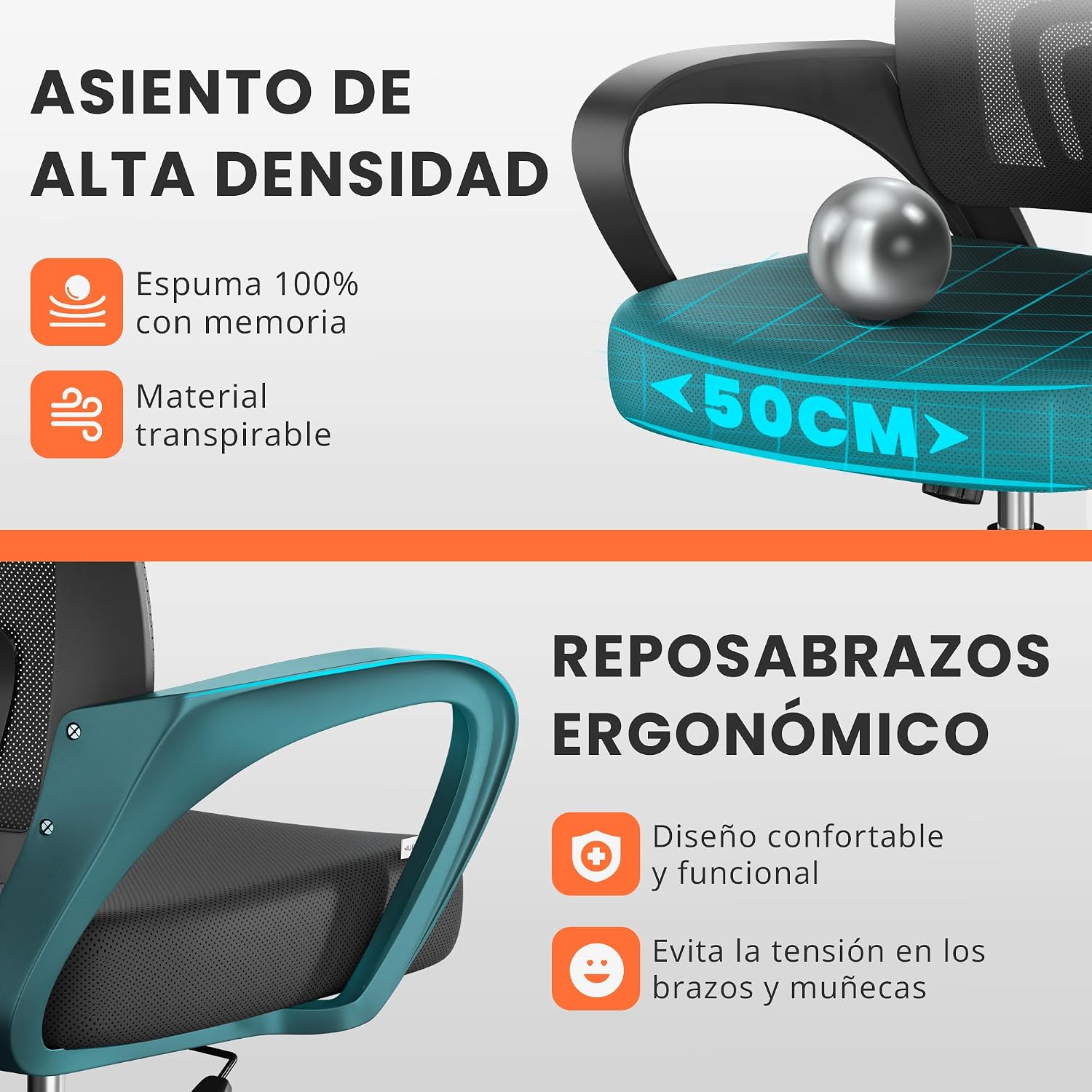 Thumbnail 4 de JUPPLIES Silla de escritorio ergonómica con soporte lumbar y malla transpirable (hasta 110 kg)