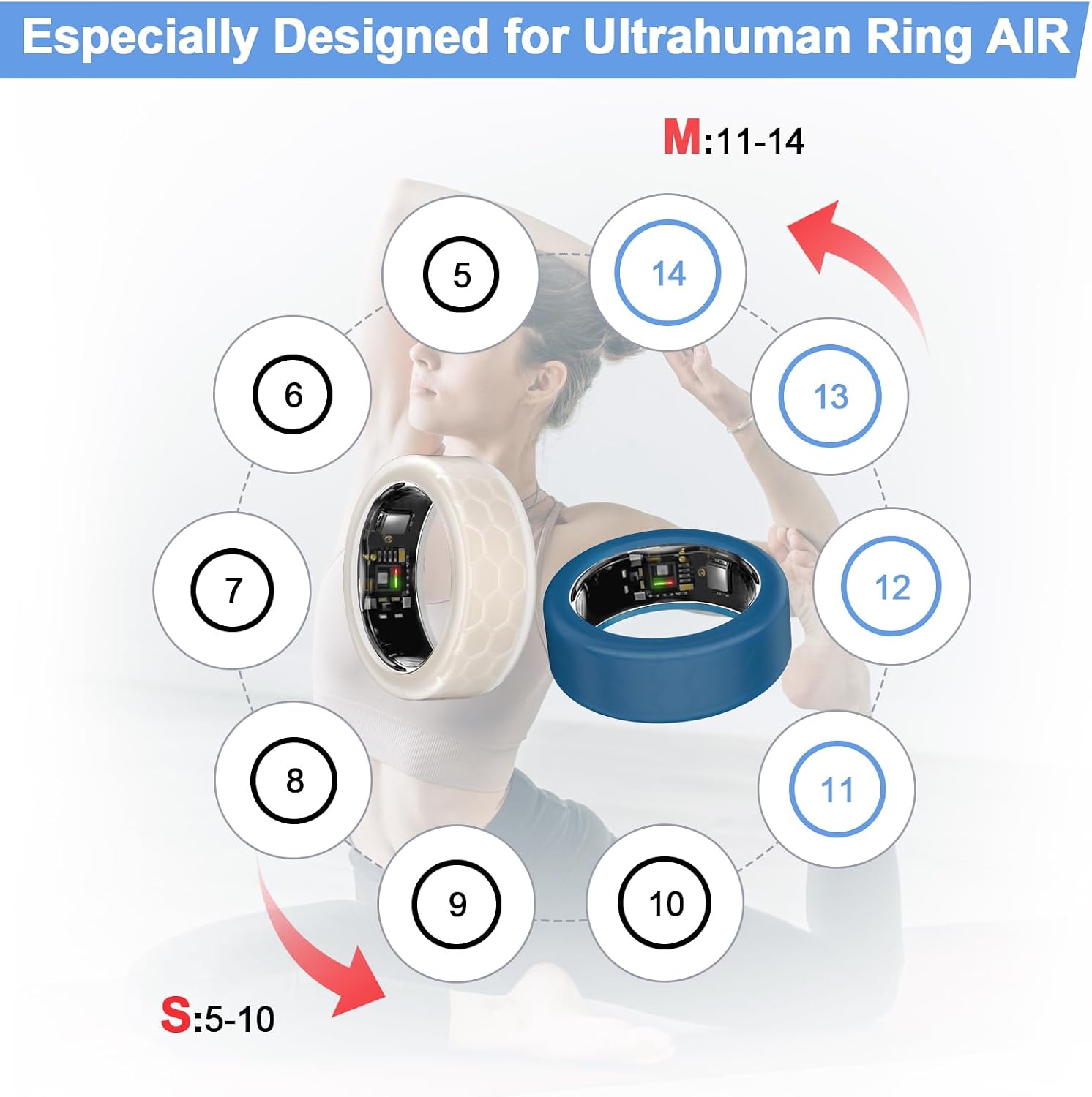 Detalle de 4-Pack Ring Protector for Ultrahuman Ring AIR / Oura Ring Gen 4-3 – Anti-Scratch Elastic Silicone Cover (Clear 2 + Navy Blue 2, Size S)