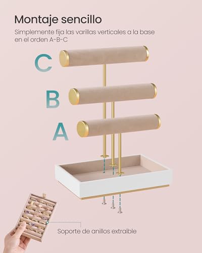 Thumbnail 3 de SONGMICS JJS027A01 soporte para pulseras y exhibidor de joyas de 3 niveles con bandejas de terciopelo