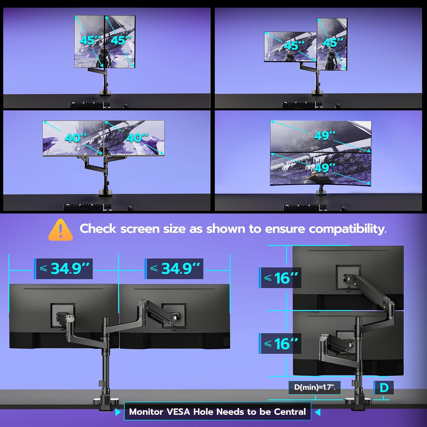 Thumbnail 1 de ARES WING Dual Monitor Arm Desk Mount for 17-49 Inch Ultrawide Monitors