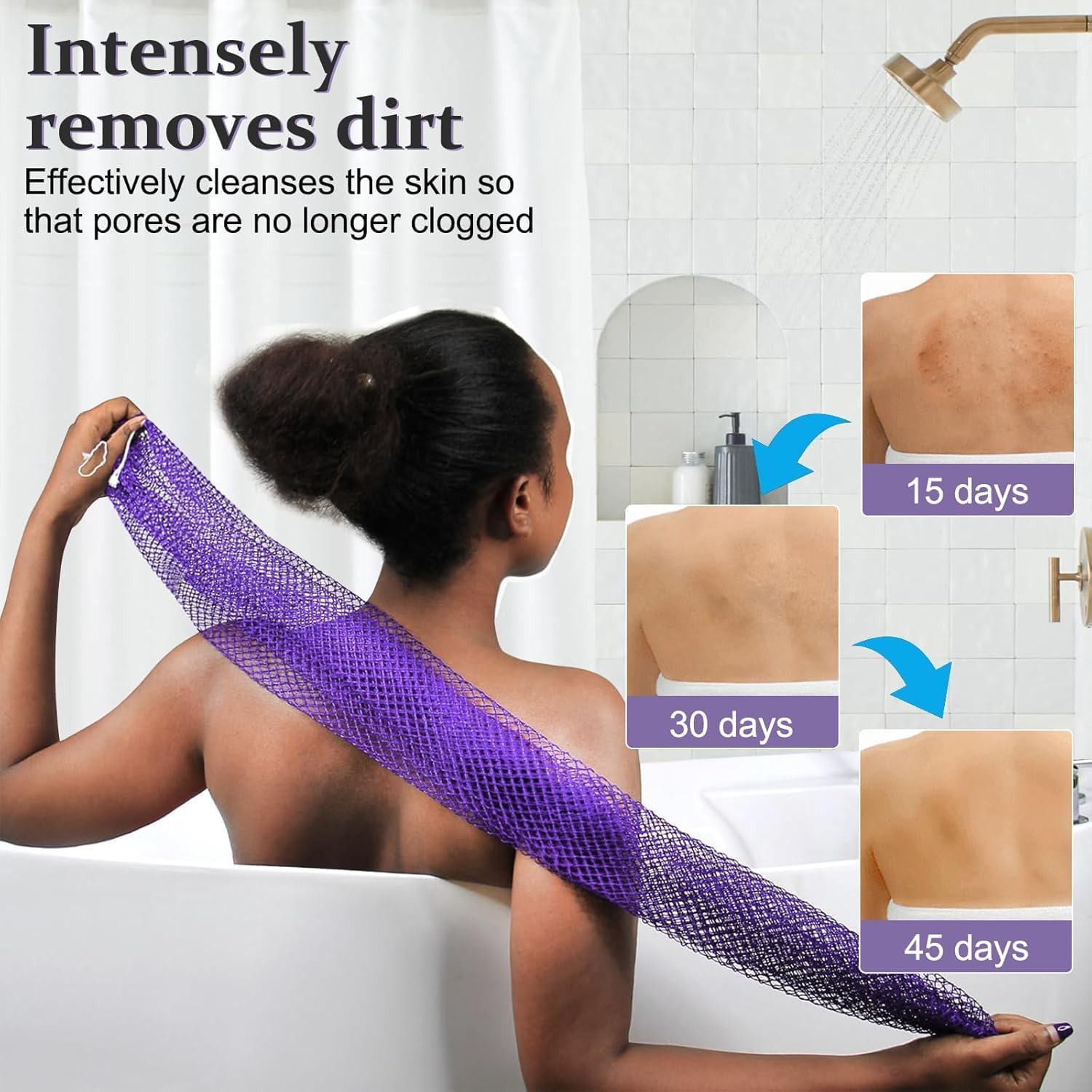 Detalle de African Net Sponge with Knots – Exfoliating Back Scrubber (Purple)