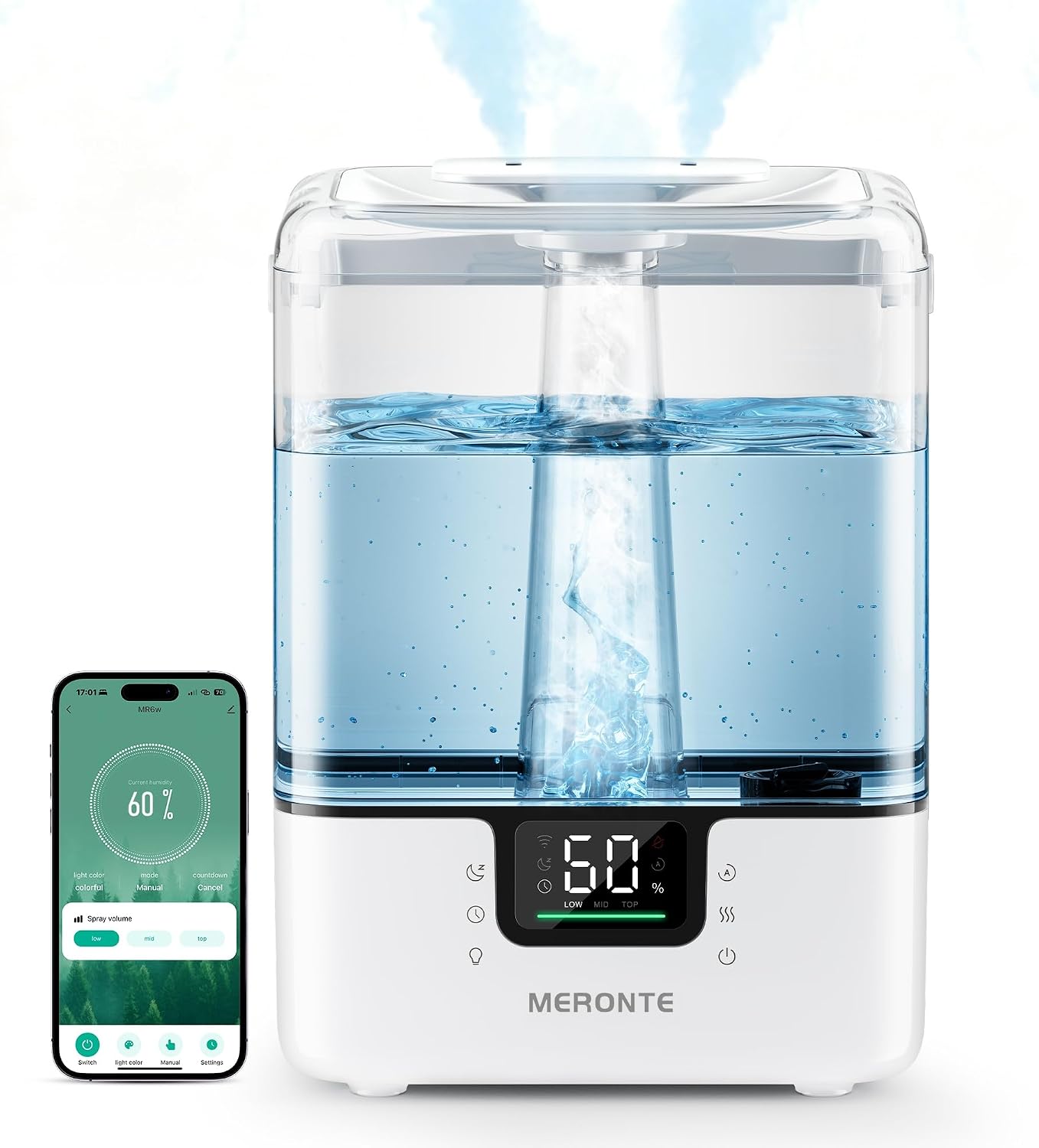 Detalle de MERONTE MR6w Smart Cool Mist Humidifier, 6 L, App and Voice Control