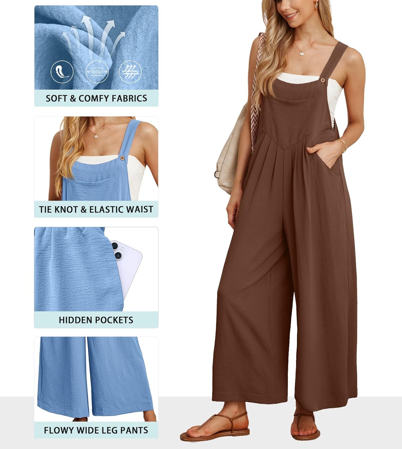 Detalle de IWOLLENCE Women’s Summer Dungarees Jumpsuit (Maternity & Pregnancy) with Adjustable Straps and Side Pockets