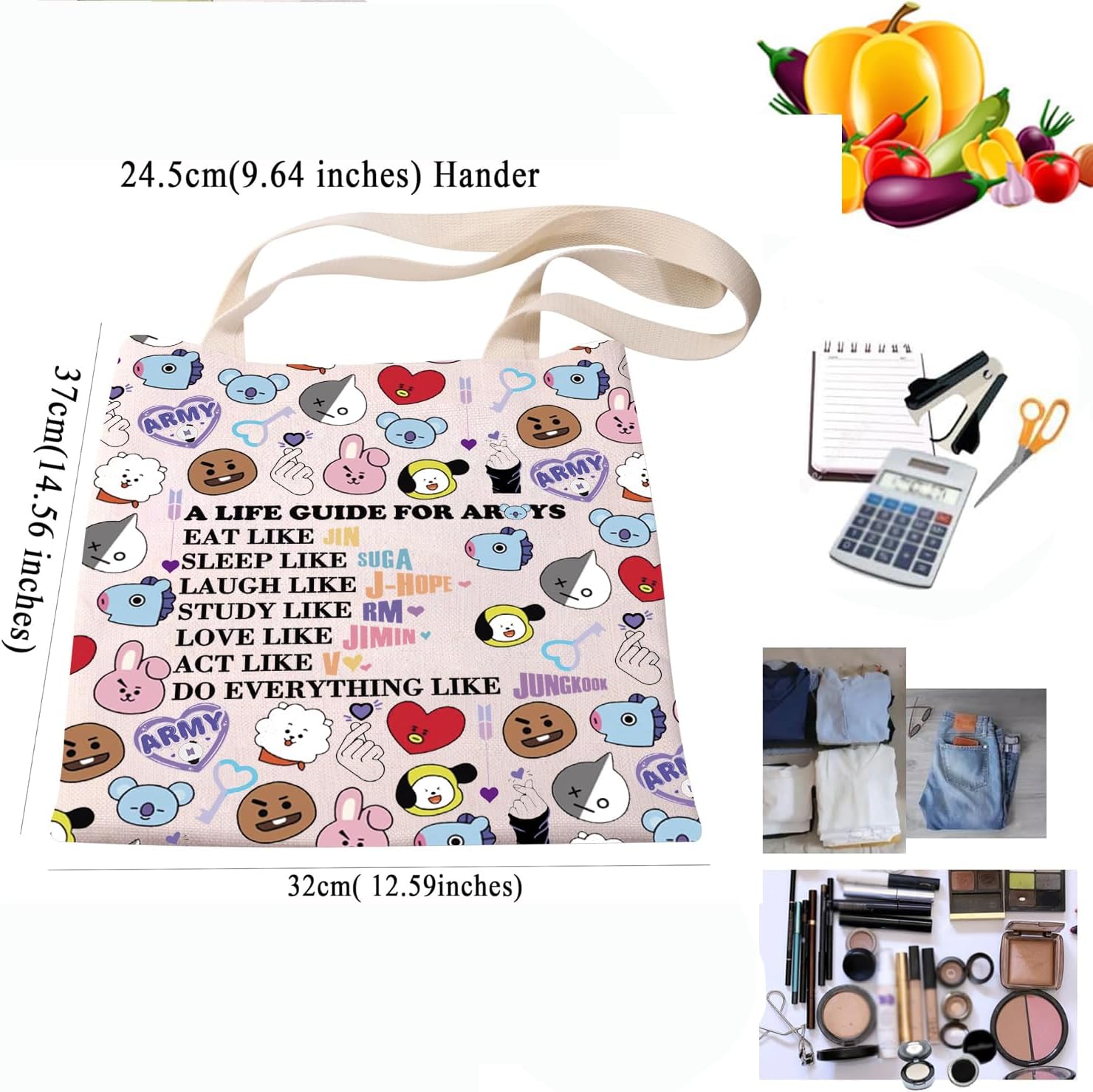 Detalle de PXTIDY K-pop Characters Shoulder Bag: Practical K-Pop Fan Tote
