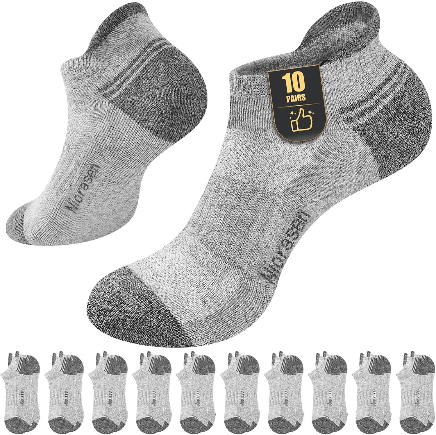 Detalle de Niorasen 10 Pairs Cushioned Trainer Socks – Breathable, Anti-Blister, Unisex Cotton Sports Socks