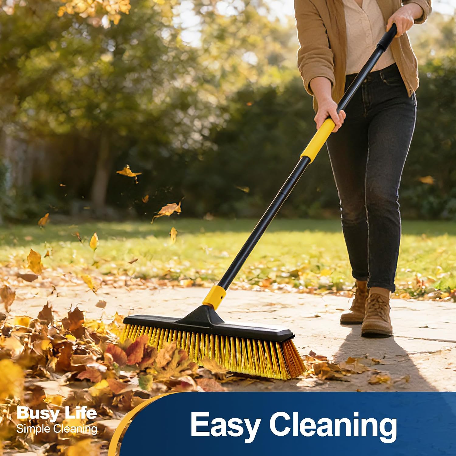 Detalle de Yocada 18-Inch Push Broom: Heavy-Duty Outdoor Cleanup with Adjustable Length