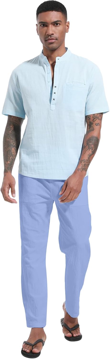 Detalle 2 de LVCBL Leinenhose Herren Sommer Herbst – Lose, bequem mit elastischem Bund