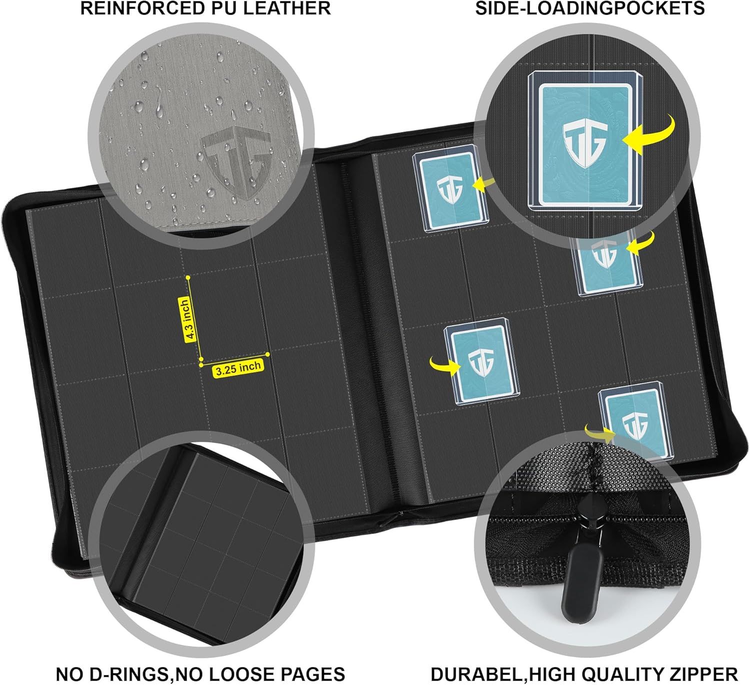 Thumbnail 2 de TCGUARD Toploader Sammelkarten Album für 640 Karten – 16 Fächer Card Binder mit Hüllen für 3x4" Rigid Toploaders, Grau