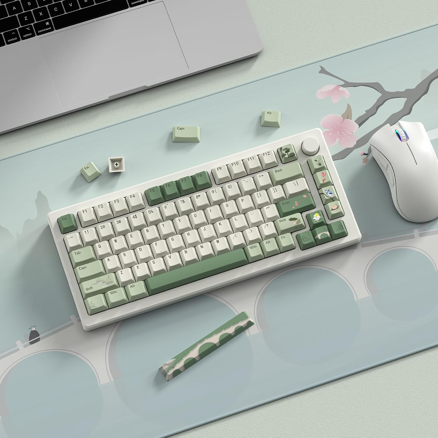 Detalle de dagaladoo Matcha Green PBT Keycap Set, Cherry Profile, 134 Keys