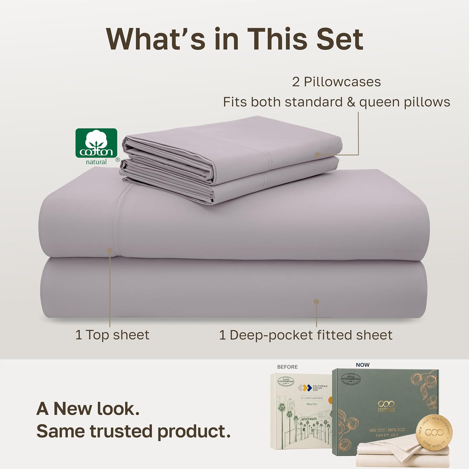 Detalle de California Design Den 840307148261 Full Sheet Set, 600 Thread Count Cotton Sateen