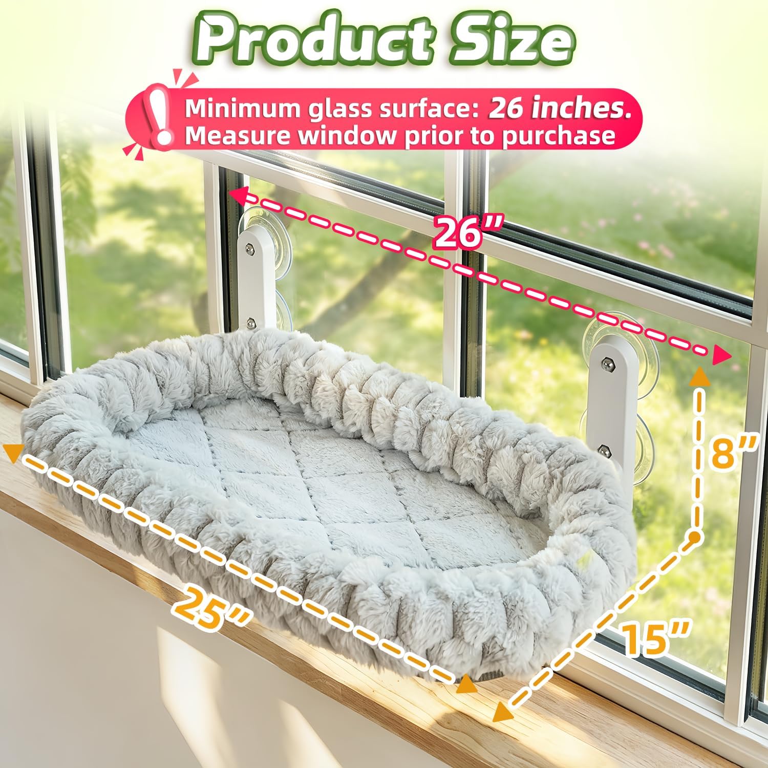 Detalle 1 de AMOSIJOY CWP-XL-GREY-STRIPE Foldable Cat Window Perch, XL Gray Cushion