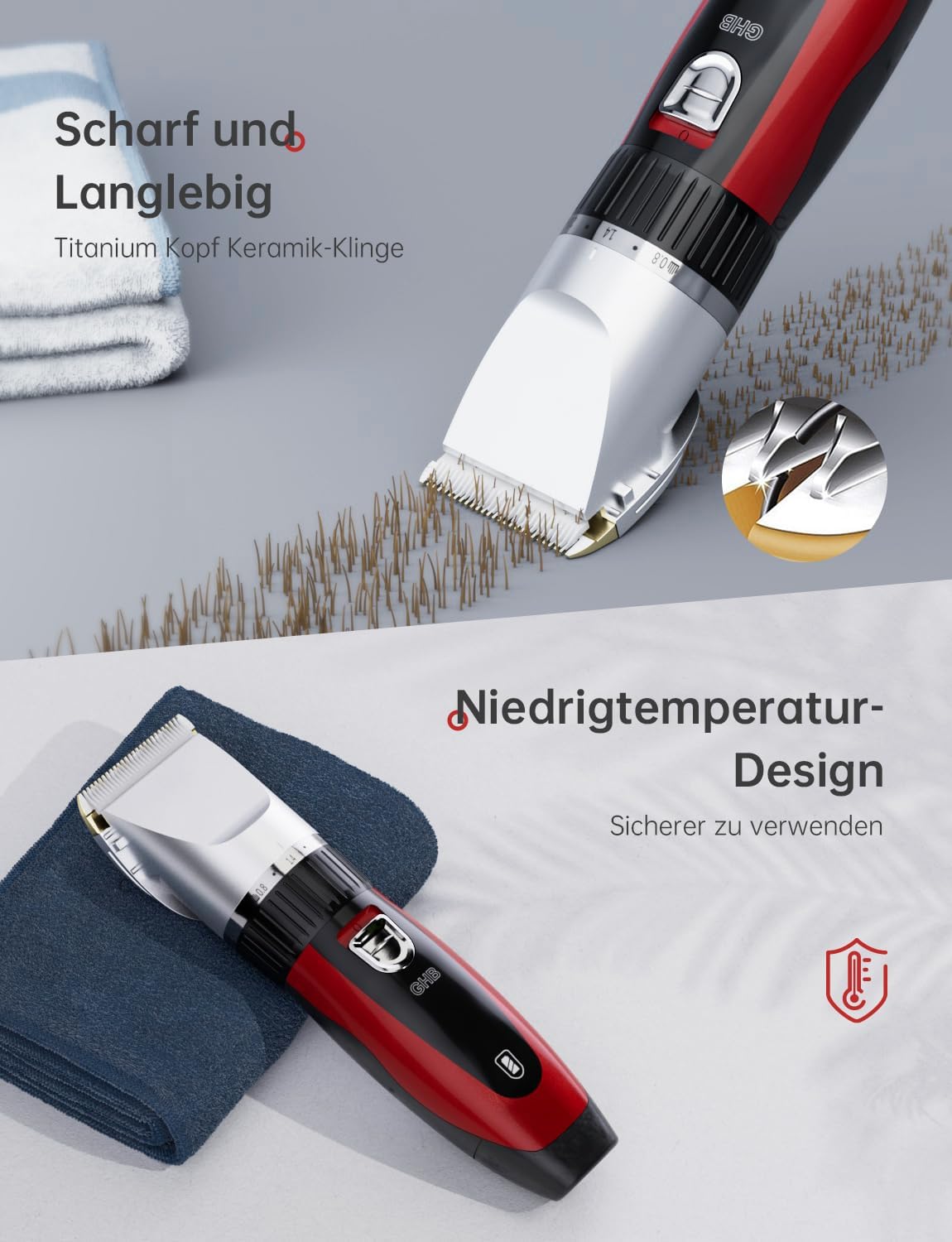 Detalle de GHB Haarschneidemaschine Akku Haarschneider – kabellos, 2 Lithium-Akkus & 14-teiliges Set