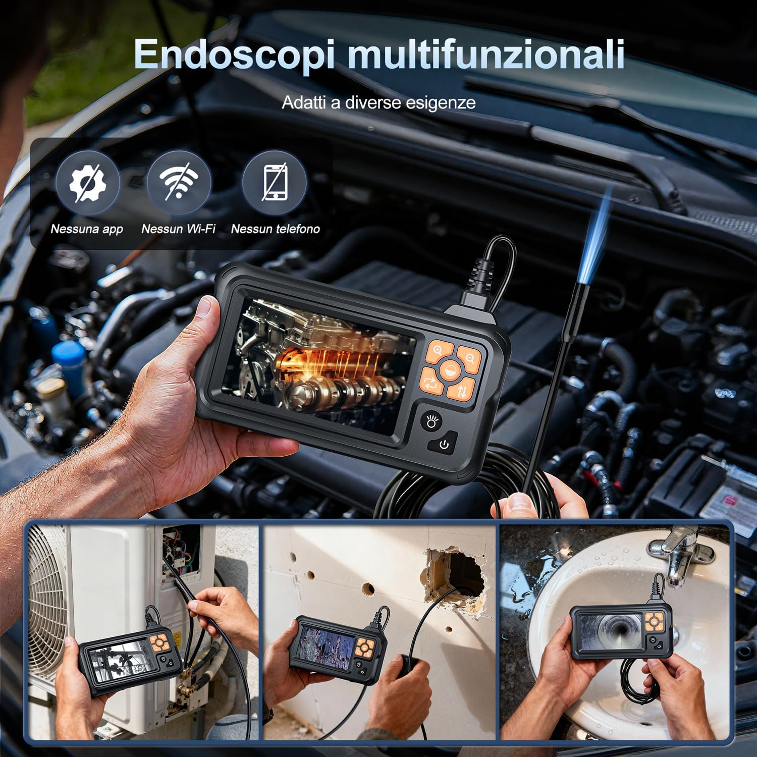 Thumbnail 6 de SKYBASIC Endoscopio Industriale con Schermo 4,3'' HD 1080P e Cavo 10 m – Ispezione Imperscrutabile
