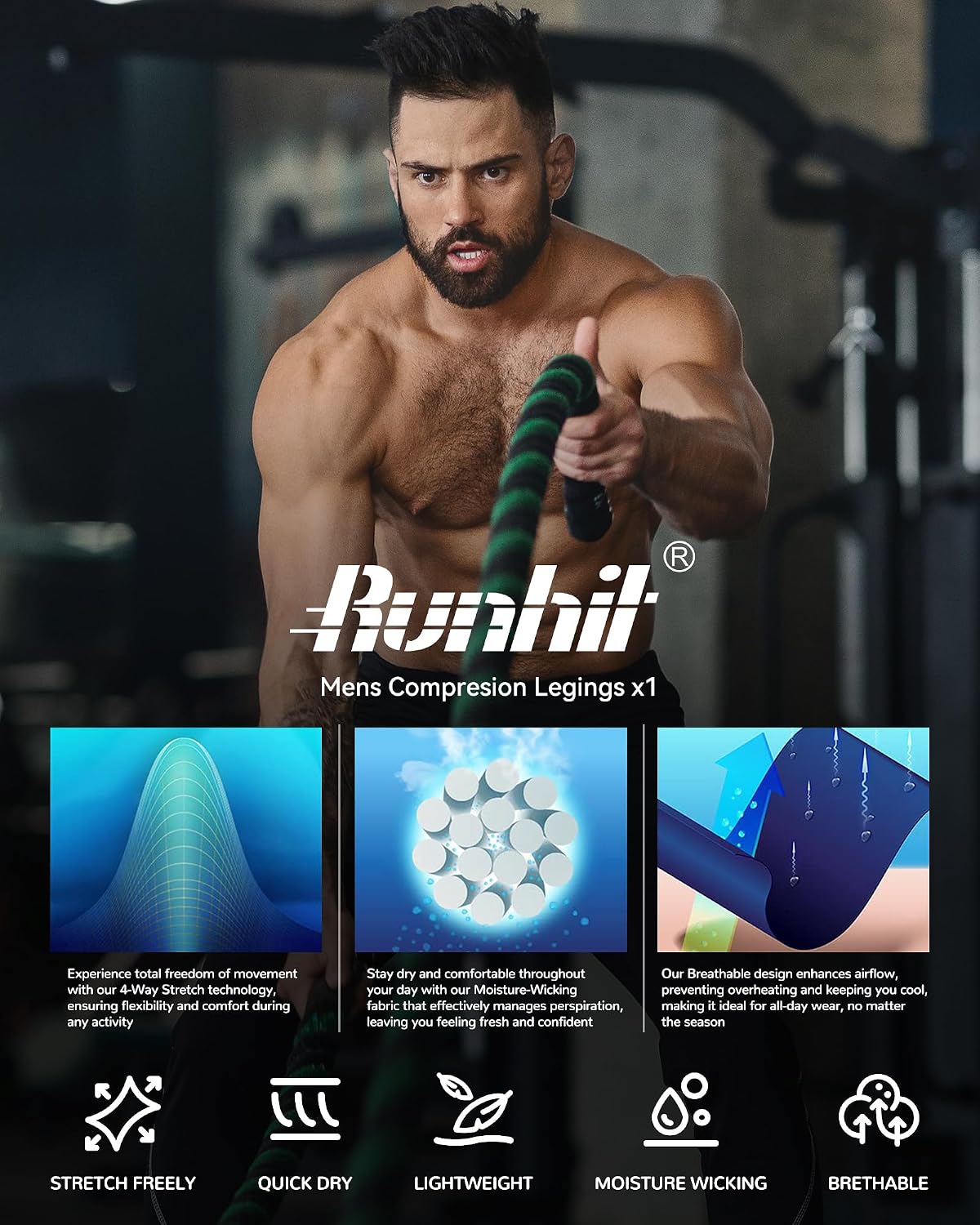 Detalle 2 de Runhit Men’s Compression Pants 1 Pair