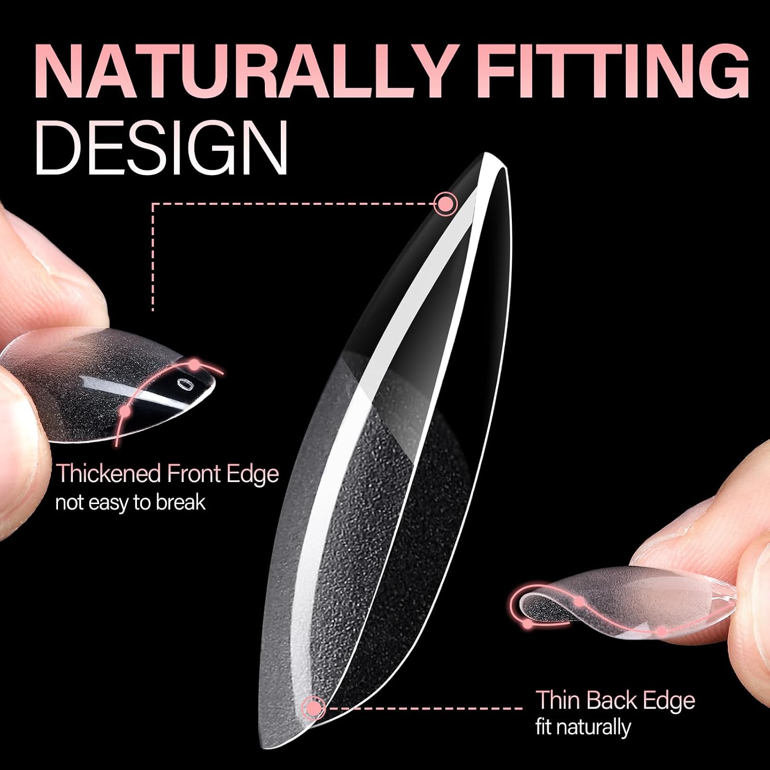 Thumbnail 1 de AILLSA Short Almond Nail Tips (Gel Jelly Press-On) 240PCS, 15 Sizes — Clear Half-Matte Full Cover Tips