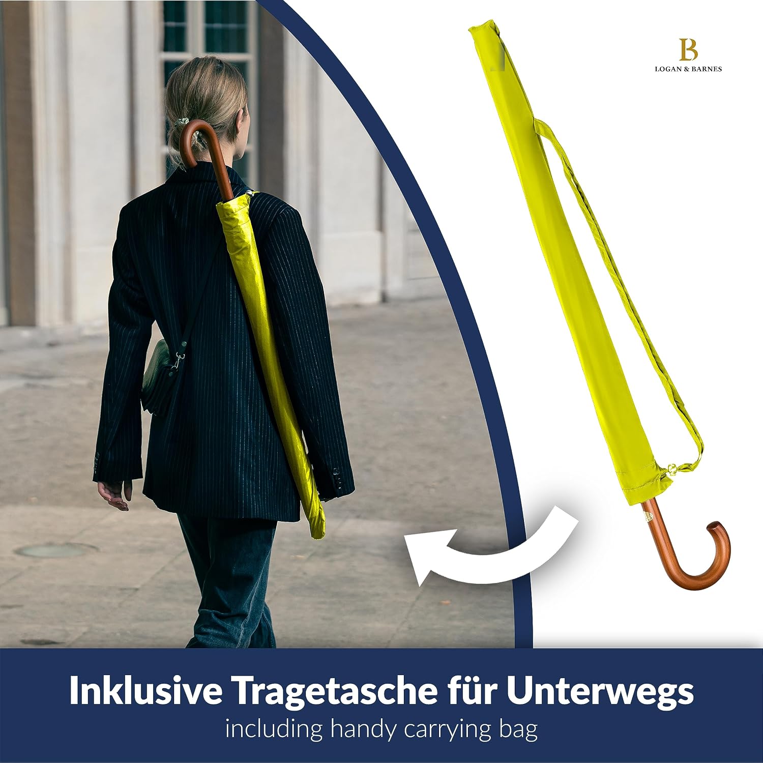 Thumbnail 2 de LOGAN & BARNES Sturmfester Stockschirm EDINBURGH (XXL, Ø120 cm) mit Echtholzgriff & geräuschloser Gummispitze