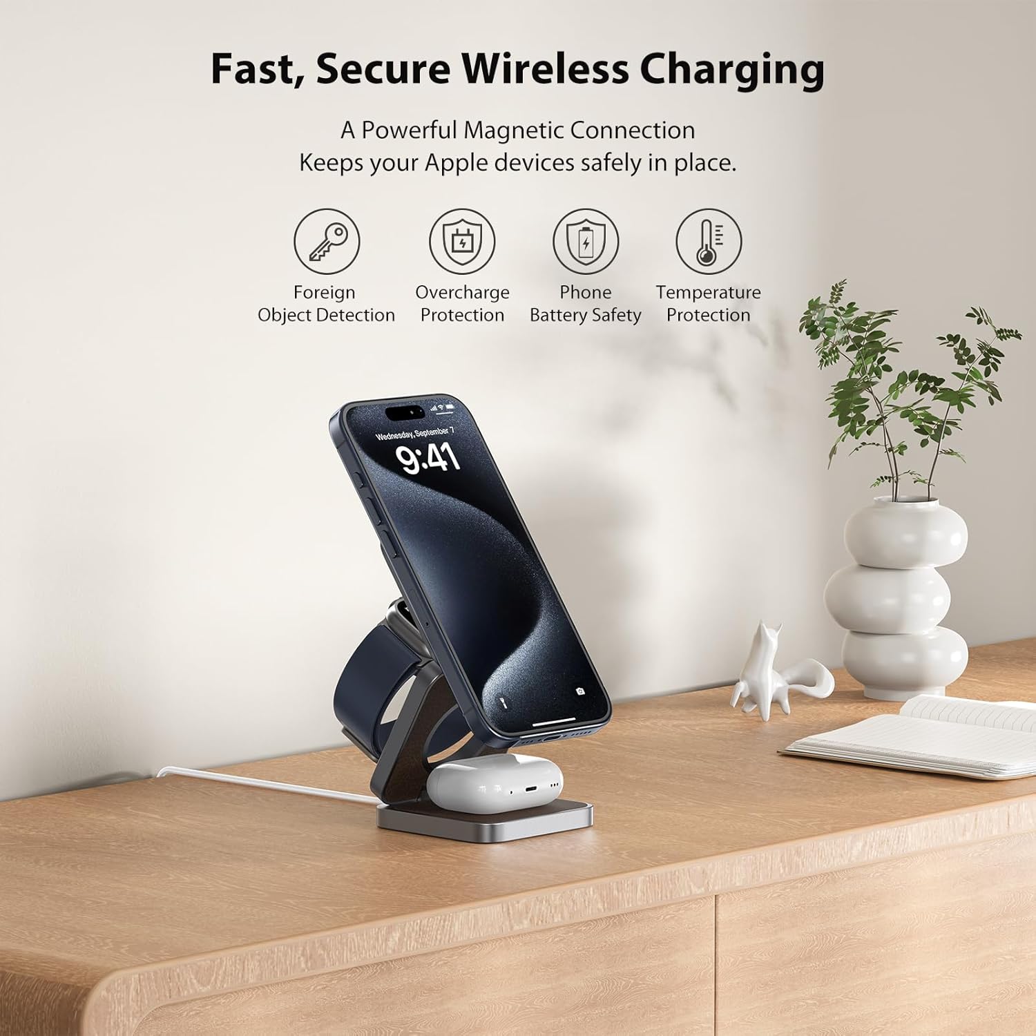 Thumbnail 6 de KU XIU X40 caricatore wireless magnetico 3-in-1 pieghevole per iPhone, Apple Watch e auricolari Pro