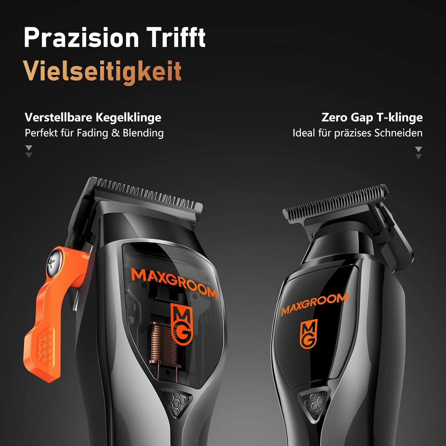 Detalle 2 de MAXGROOM Haarschneidemaschine Profi Set – Diamantähnlich beschichtete Klingen, Keramik-Klingen, 9000 U/min Magnet-Motor, Zero-Gap Konturen, Akku, LED-Anzeige