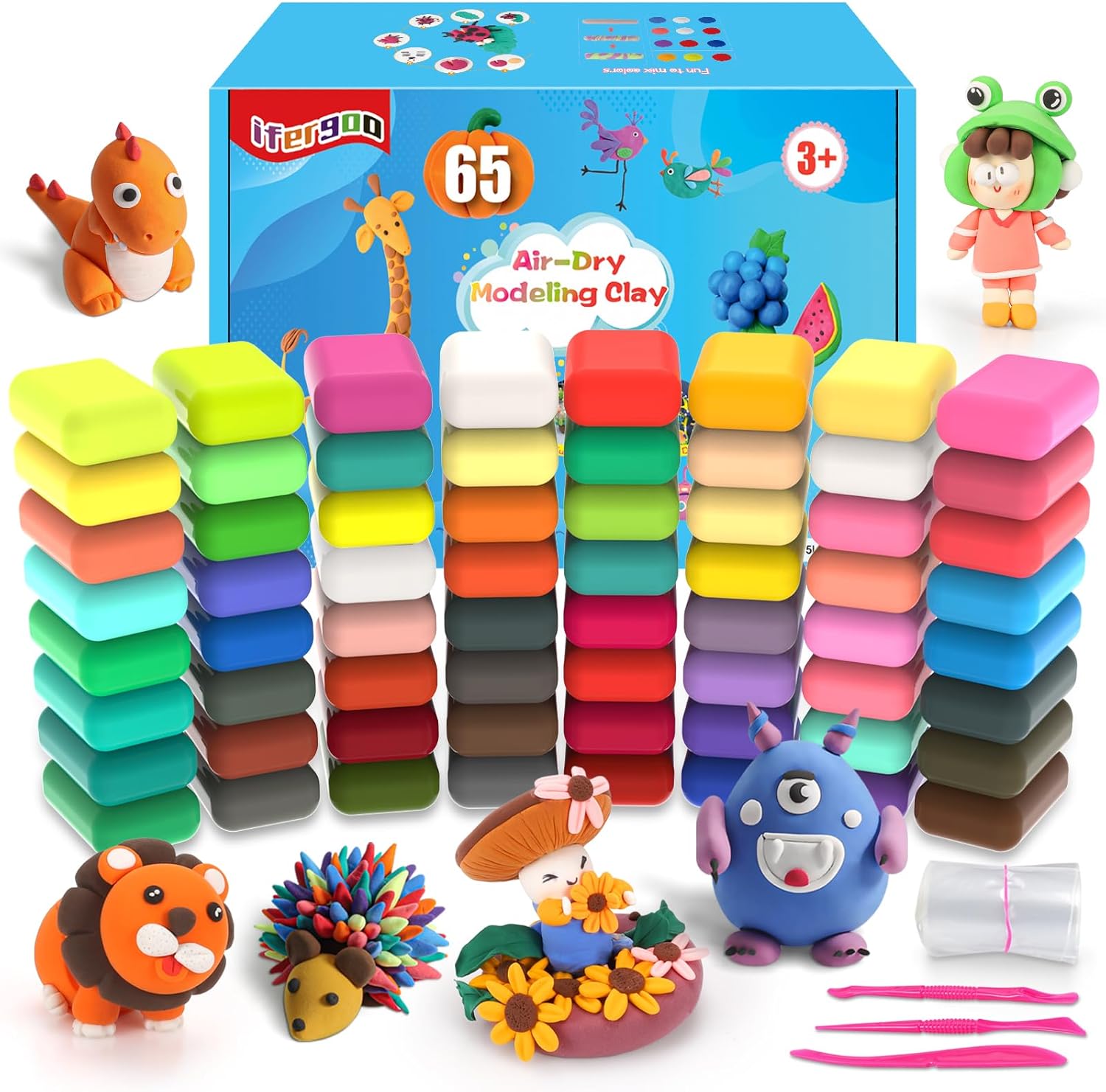 Detalle de iFergoo Air Dry Clay 65-colour modelling set 🎨