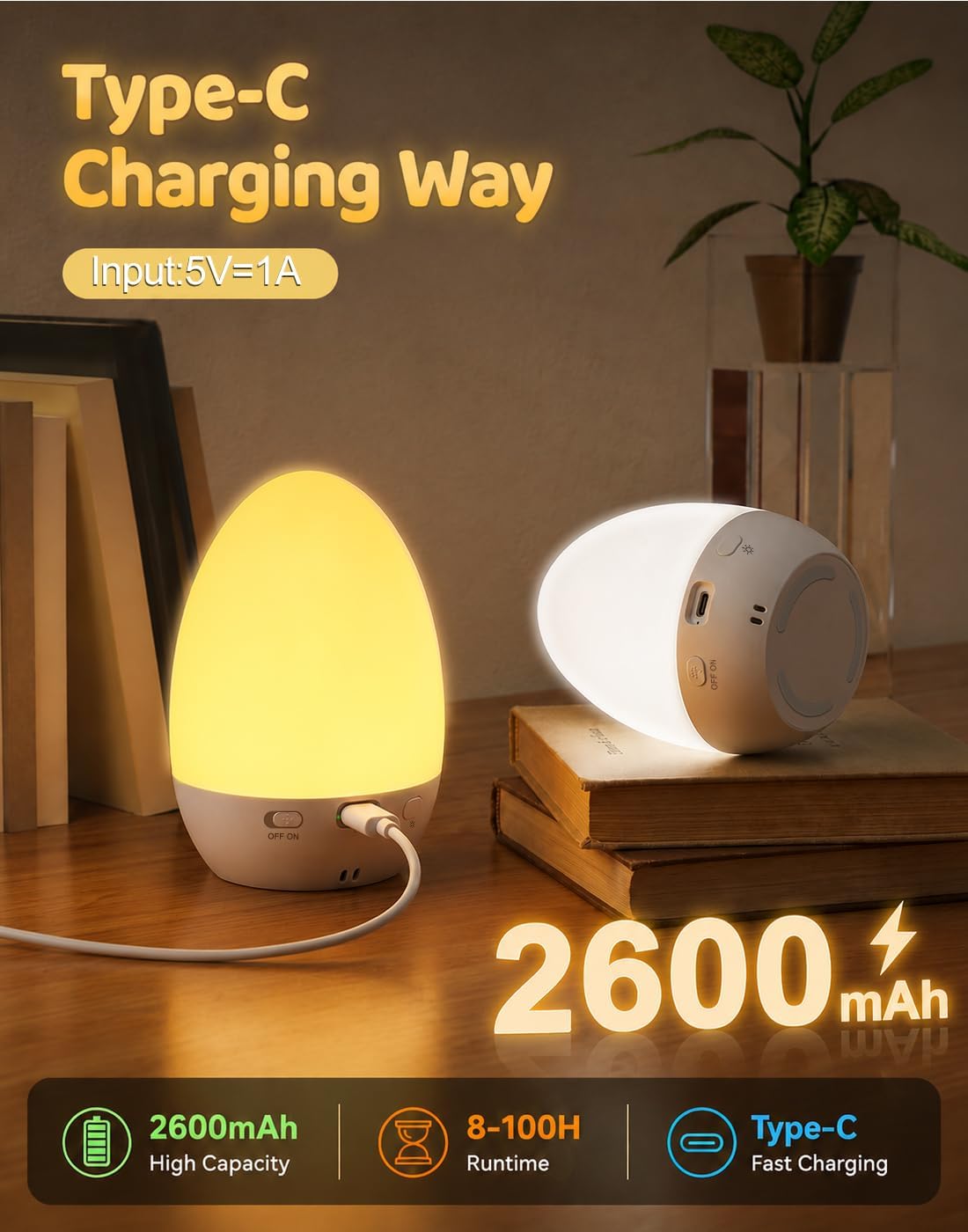 Thumbnail 6 de Egg Light Baby Night Light: 2600mAh Rechargeable Bedside Lamp with 3 Colour Temperatures and 12 RGB Colours