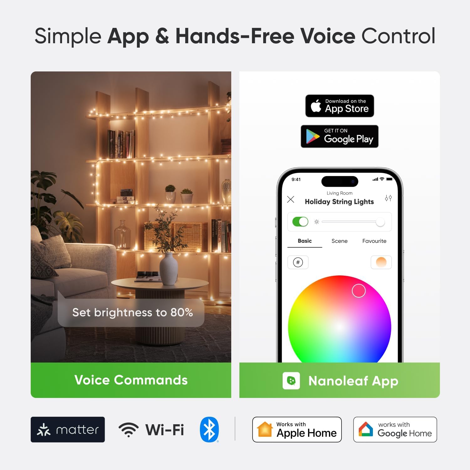 Detalle de Nanoleaf smart-lichtsnoer 24 m met 300 RGB-leds en wifi-bediening