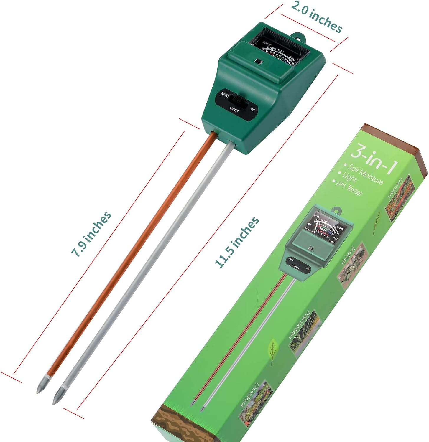 Detalle de Rngeo 3-in-1 Soil Tester, 2-Pack for pH, Light and Moisture