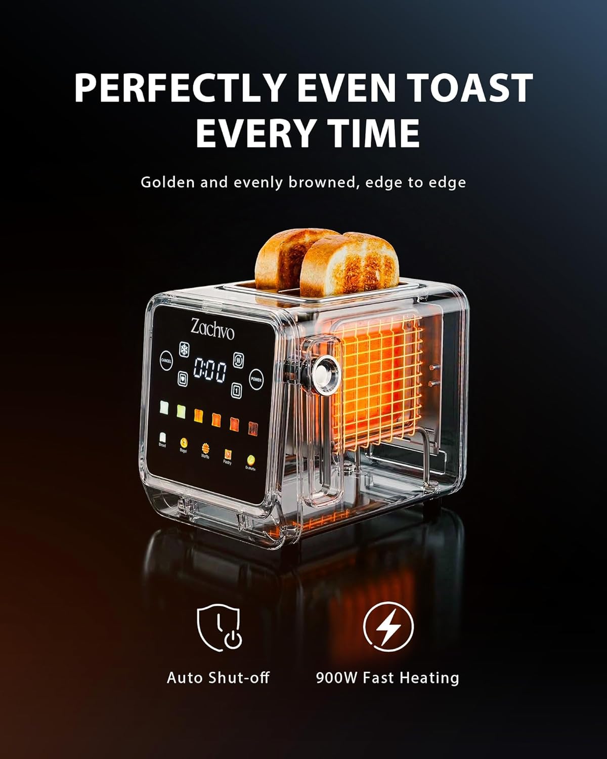 Thumbnail 6 de 2 Slice Touchscreen Toaster with Stainless Steel Finish — 3.5cm Slots, Memory Function & Single-Side Toasting
