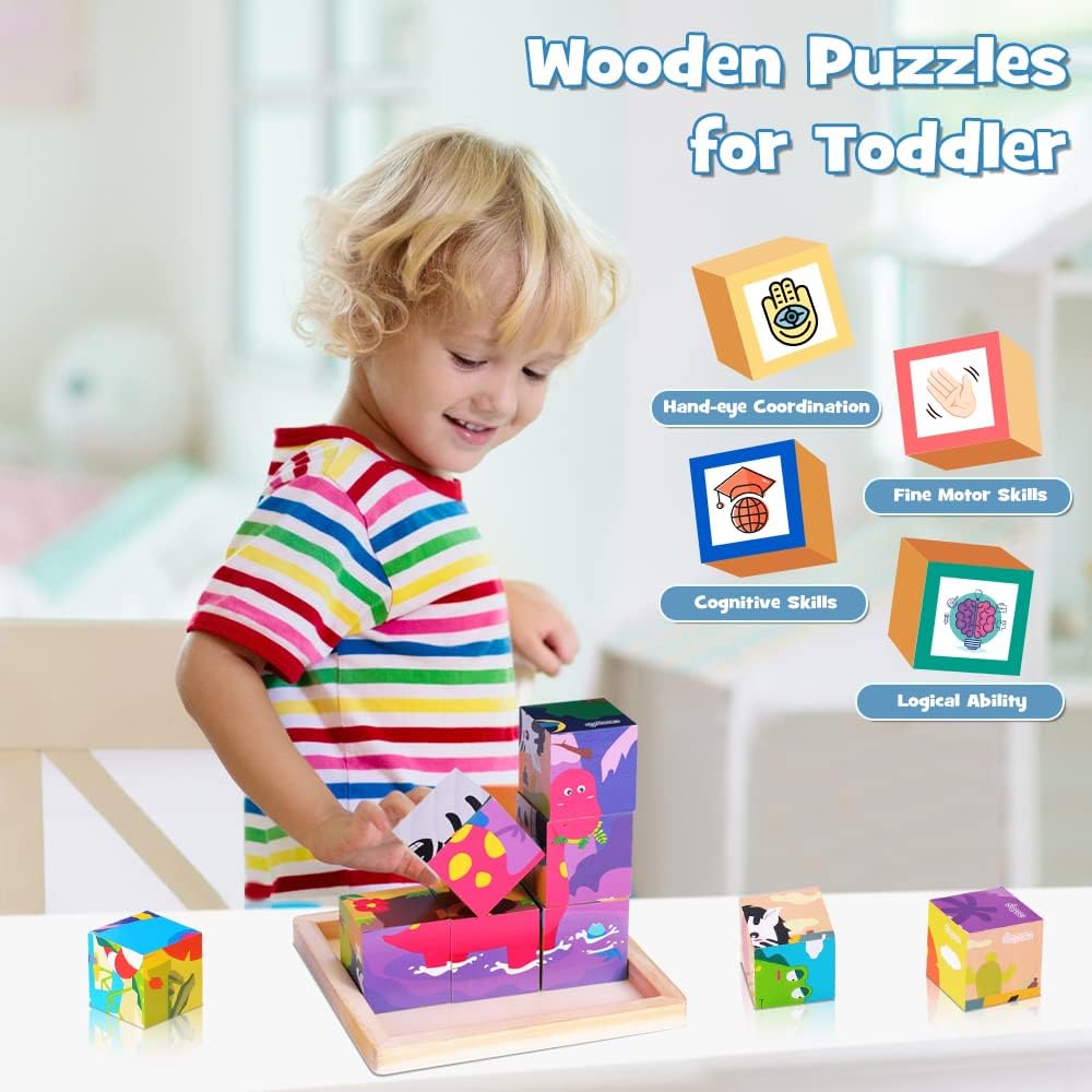 Detalle 2 de Japace Wooden Jigsaw Puzzle 6-in-1 for Toddlers 🧩