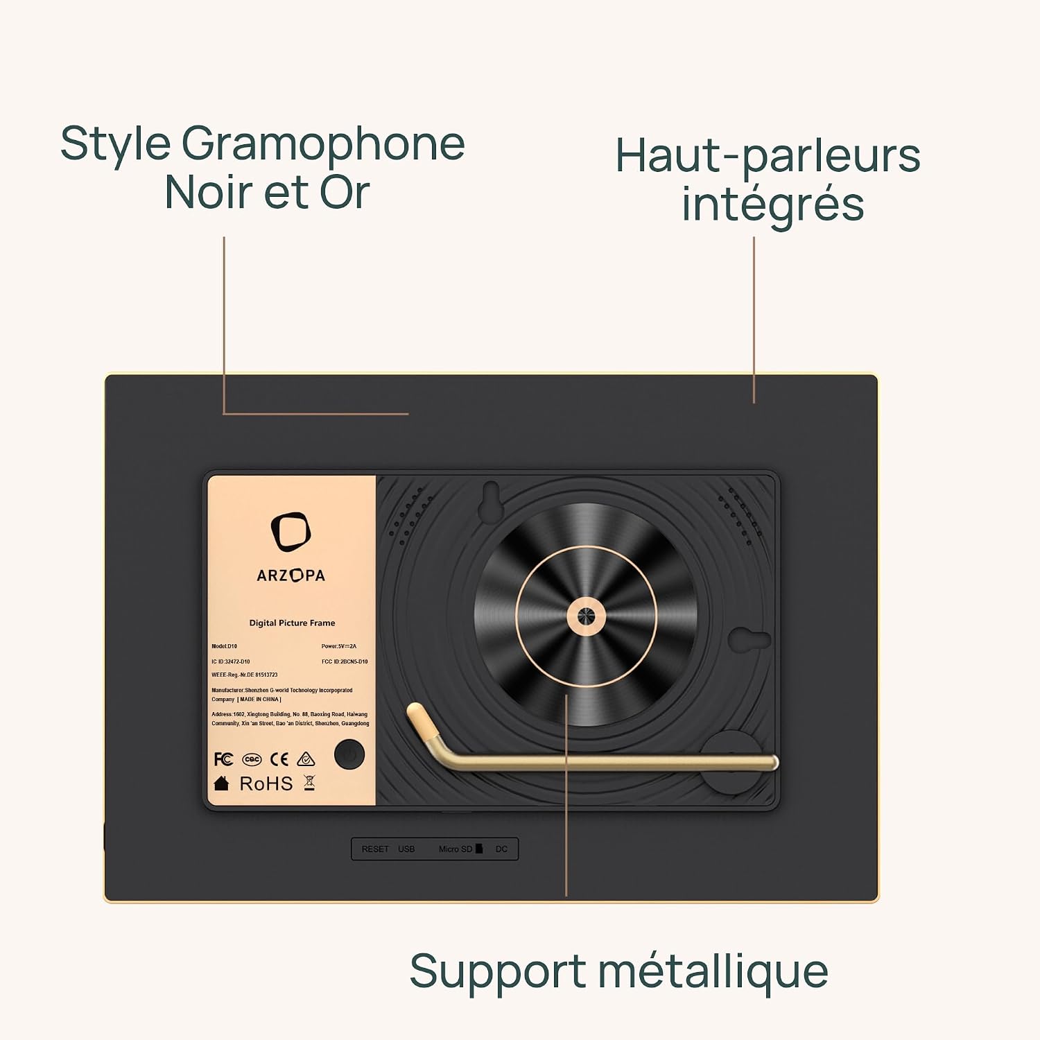 Thumbnail 6 de ARZOPA Cadre photo numérique connecté D10 Gold 10,1" Wi-Fi, stockage cloud gratuit et illimité