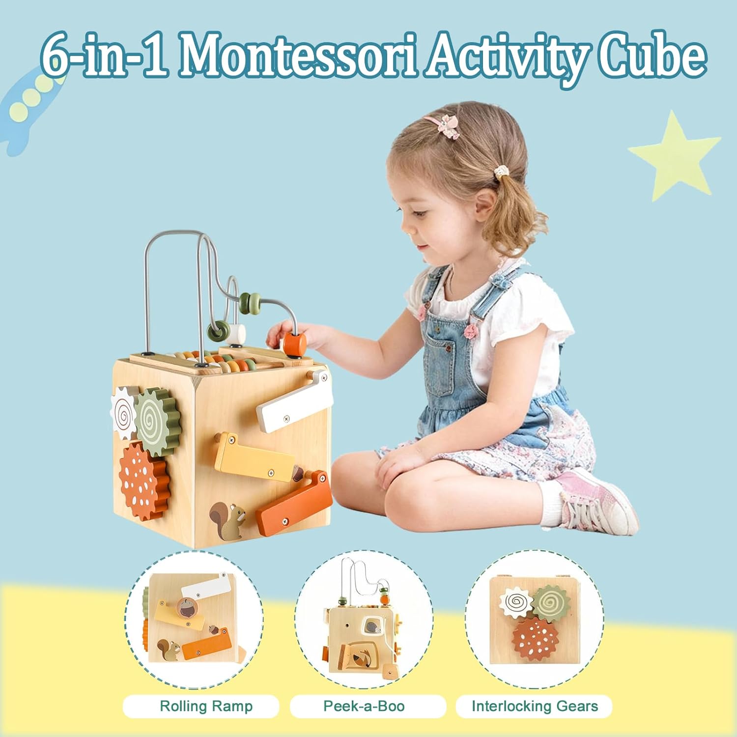 Detalle 2 de Smartwo Montessori Wooden Activity Cube for Ages 1–4